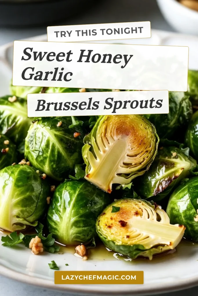 Indulge in these irresistible Honey Garlic Brussels Sprouts, a perfect blend of sweet and savory! This easy Brussels sprouts with honey recipe features roasted Brussels sprouts drizzled with a delicious honey garlic sauce, making it a must-try. Perfect as a side dish or a healthy snack, these Garlic Roasted Brussels Sprouts are sure to impress. Save this recipe and enjoy a tasty twist on a classic veggie favorite! #HoneyGarlicBrusselsSprouts #RoastedBrusselsSprouts #SweetandSavoryBrussels #EasyBrusselsSprouts