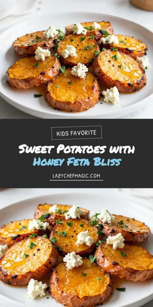 Discover the perfect crowd-pleaser with these Honey Roasted Sweet Potatoes topped with creamy feta. These roasted sweet potato appetizers are easy to make and elevate any meal. Drizzled with honey and sprinkled with feta cheese, these sweet potato rounds with honey are a delicious side dish. Ideal for parties or family dinners, try this easy sweet potato side dish tonight! Save this recipe for later! #SweetPotatoRecipes #FetaCheese #Appetizers #EasyRecipes