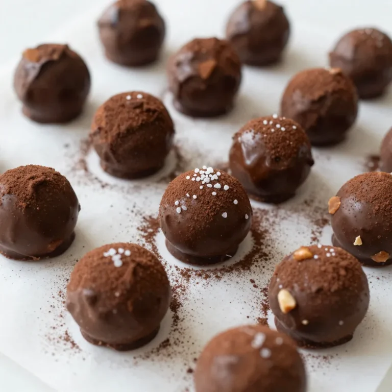 To make salted caramel fudge truffles, gather these key items: - 1 cup heavy cream - 2 cups semi-sweet chocolate chips - 1 cup granulated sugar - 1/4 cup unsalted butter, cut into small pieces - 1 teaspoon vanilla extract - 1/2 teaspoon sea salt (plus additional for garnish) - 1/2 cup cocoa powder (for dusting) You can add your own twist to the truffles with these extras: - 1/2 cup finely chopped nuts (for rolling) - Flavored extracts like almond or peppermint - A pinch of espresso powder for a coffee kick If you’re out of something, don’t worry! Here are some swaps: - Use coconut cream instead of heavy cream for a dairy-free option. - Swap semi-sweet chocolate chips for dark chocolate chips if you like a richer taste. - Use brown sugar instead of granulated sugar for a deeper flavor in your caramel. {{ingredient_image_2}} To start, gather your ingredients. You need granulated sugar and water. In a medium saucepan, mix the sugar and 1/4 cup of water. Place it on medium heat. Stir gently until the sugar dissolves. Once it dissolves, stop stirring and let it boil. Watch closely as it changes color. After about 8-10 minutes, it should turn golden amber. When it reaches that color, carefully pour in the heavy cream. Be careful; it will bubble up. Stir gently until the mixture is smooth and well combined. Remove the pan from heat. Add unsalted butter, vanilla extract, and sea salt. Mix until the butter melts and everything is combined. Next, move to the chocolate. Place the semi-sweet chocolate chips in a heatproof bowl. Pour the warm caramel sauce over the chips. Let it sit for 2-3 minutes without stirring. This lets the chocolate melt nicely. After waiting, stir the mixture until it is smooth and glossy. Make sure there are no lumps. A good melt is key for a rich truffle. Once your mixture is ready, cover the bowl with plastic wrap. Place it in the fridge for about 2 hours. This helps the mixture firm up. After chilling, use a melon baller or small cookie scoop. Portion out small amounts of the truffle mixture. With clean hands, roll each portion into a ball. If you like nuts, roll some truffles in finely chopped nuts. For a classic touch, roll the truffles in cocoa powder. If you want a salty kick, sprinkle a bit of sea salt on top. Arrange the truffles on a baking sheet lined with parchment paper. Chill them for another 30 minutes to set firmly. When making these truffles, avoid stirring the sugar while it boils. This can cause the sugar to crystallize, ruining your caramel. Remember to watch the color closely. If the caramel turns too dark, it may taste bitter. Lastly, be careful when adding cream to the hot caramel. The mixture can bubble up quickly, so pour slowly. To get that smooth and silky texture, use high-quality chocolate chips. The better the chocolate, the creamier the truffles will be. Let the warm caramel sit on the chocolate for a few minutes before stirring. This helps the chocolate melt evenly. Also, ensure you mix gently until everything is combined. This keeps air bubbles from forming in your truffles. You can jazz up your truffles with extra flavors. Try adding a teaspoon of espresso powder for a coffee kick. A dash of orange zest can give a fresh twist. For a spicy note, consider a pinch of cayenne pepper. You could also roll some truffles in chopped nuts or toasted coconut for added texture and taste. Pro Tips Use a Candy Thermometer: For precision, consider using a candy thermometer to monitor the caramel’s temperature, ensuring it reaches the perfect golden stage without burning. Cool Gradually: Allow the caramel to cool gradually before adding it to the chocolate. This helps prevent seizing and ensures a smooth mixture. Chill for Texture: Chilling the truffle mixture for a longer period can yield a firmer texture, making it easier to roll into perfect spheres. Experiment with Coatings: Don’t hesitate to experiment with different coatings like crushed pretzels or toasted coconut for a unique flavor twist! {{image_4}} You can easily customize these salted caramel fudge truffles. Adding nuts gives a lovely crunch. Try using finely chopped almonds, pecans, or hazelnuts. You can also add spices. A pinch of cinnamon or a dash of espresso powder boosts flavor. These small changes can make your truffles unique and personal. Rolling options can change the look and taste of your truffles. Cocoa powder is classic and rich. For a fun twist, try colorful sprinkles or shredded coconut. You can even use crushed graham crackers for a s'mores vibe. Experiment with different coatings to find your favorite. Adapting this recipe for dietary needs is simple. For a vegan version, use coconut cream instead of heavy cream and dairy-free chocolate chips. Ensure your sugar is vegan as well. For gluten-free options, check that your chocolate chips and any add-ins are certified gluten-free. These swaps keep the truffles tasty and suitable for everyone. To keep your salted caramel fudge truffles fresh, place them in an airtight container. Layer parchment paper between truffles to prevent sticking. Store them in the refrigerator to maintain their texture. Avoid leaving them at room temperature for too long, as they can soften. When stored correctly, truffles can last about two weeks in the fridge. If you want to keep them longer, you can freeze them. Place the truffles in a single layer on a baking sheet and freeze for about an hour. Once firm, transfer them to a freezer-safe bag. They can last up to three months in the freezer. If your truffles become too soft, refrigerate them for a bit to firm up. If they are frozen, let them sit at room temperature for about 10-15 minutes before enjoying. This helps restore their creamy texture without melting. Avoid reheating truffles in the microwave, as this can alter their taste and texture. Yes, you can make these truffles ahead of time. They keep well in the fridge. You can store them for up to a week. Just keep them in an airtight container. This makes it easy to have a sweet treat ready when you need one! If you don't have heavy cream, you can use coconut cream. It gives a nice flavor and texture. Another option is to use half-and-half, but the truffles may be less rich. You can also try using a dairy-free cream. Each option adds its own twist to the truffles! Watch the sugar as it cooks. When it turns a golden amber color, it is ready. This usually takes about 8-10 minutes. Be careful not to burn it. If it smells very sweet and looks golden, you have made great caramel! You learned how to make delicious salted caramel fudge truffles. We covered ingredients, steps, and tips to avoid mistakes. These truffles can fit any taste with simple swaps and variations. Remember to store them right for the best flavor. Whether you make them ahead or adapt for diets, you’re all set to impress. Enjoy the fun of creating your own tasty treats!