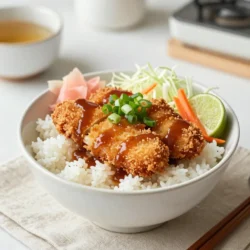 - 2 boneless, skinless chicken breasts - 1 cup panko breadcrumbs - 1/2 cup all-purpose flour - 2 large eggs, beaten You need fresh chicken breasts for the best taste. Panko breadcrumbs give a nice crunch. All-purpose flour helps the breading stick. The beaten eggs are key for coating. - Salt, to taste - Freshly ground black pepper, to taste - 1 teaspoon garlic powder - 1 teaspoon onion powder - Tonkatsu sauce, for drizzling - Pickled ginger, for serving Seasoning makes a big difference. Salt and pepper bring out the chicken's flavor. Garlic and onion powder add depth. Tonkatsu sauce is sweet and tangy. Pickled ginger offers a zesty bite. - 2 cups cooked Japanese short-grain rice - 1 cup finely shredded cabbage - 1/4 cup shredded carrots - 1/4 cup sliced scallions Japanese short-grain rice is sticky and perfect for bowls. Shredded cabbage adds crunch. Carrots bring color and sweetness. Scallions add a fresh, mild onion taste. Each ingredient enhances the overall dish. When combined, they create a flavorful and satisfying meal. {{ingredient_image_2}} 1. First, take the chicken breasts and place them between two sheets of plastic wrap. 2. Use a meat mallet or rolling pin to pound the chicken to about 1/2 inch thick. This step helps the chicken cook evenly. 3. Next, season both sides with salt, black pepper, garlic powder, and onion powder. Make sure the seasonings are spread out well. 1. Now, set up your breading station. You need three bowls: one with all-purpose flour, another with beaten eggs, and the last one with panko breadcrumbs. 2. To bread the chicken, first dredge each piece in flour. Shake off extra flour. 3. Dip the chicken into the eggs next, allowing any excess to drip off. 4. Finally, coat the chicken with panko breadcrumbs. Press the breadcrumbs onto the chicken so they stick well. 1. In a large skillet, heat about 1/2 inch of vegetable oil over medium heat. 2. To check if the oil is ready, drop in a few panko crumbs. If they sizzle, the oil is hot enough. 3. Carefully place the breaded chicken into the skillet. Don't overcrowd the pan. 4. Fry each piece for about 4-5 minutes on each side. They should be golden brown and cooked through. 5. Once cooked, transfer the chicken to a plate lined with paper towels. This helps drain any excess oil. 1. While the chicken rests, prepare your serving bowls. Divide the cooked Japanese short-grain rice among them. 2. Top the rice with a good amount of shredded cabbage and a sprinkle of sliced carrots. 3. After the chicken has cooled a bit, slice it into strips. 4. Arrange the chicken over the rice and vegetables in each bowl. 5. Drizzle tonkatsu sauce over the chicken and garnish with sliced scallions. Add pickled ginger on the side for extra flavor. To ensure your chicken katsu is crispy, follow these steps: - Pound the chicken to an even thickness. This helps it cook evenly. - Use panko breadcrumbs for the best crunch. - Fry the chicken in hot oil. The ideal temperature is around 350&deg;F (175&deg;C). Check the oil's heat by dropping a few panko crumbs in. If they sizzle, the oil is ready. Avoid overcrowding the pan. This keeps the oil hot and helps the chicken fry evenly. Serving your chicken katsu bowls with chopsticks adds a fun touch. It makes the meal feel more authentic and engaging. To enhance the dish's look, add lime slices on the side. The bright color and fresh scent make your bowl more inviting. Plus, a squeeze of lime adds a tasty zing. Don&rsquo;t be afraid to experiment with sauces! Try adding a spicy mayo or a drizzle of sriracha for extra flavor. You can also customize your vegetable toppings. Add cucumbers, radishes, or avocado for different textures and tastes. These small changes can make a big difference in your bowl. Pro Tips Even Thickness: Pound the chicken breasts to an even thickness to ensure they cook uniformly, avoiding dry edges and undercooked centers. Proper Oil Temperature: Check the oil temperature by dropping panko crumbs in; they should sizzle. This ensures a crispy, golden crust while preventing greasy chicken. Press the Breadcrumbs: When coating the chicken, press the panko breadcrumbs firmly to ensure they adhere well. This will give you a thicker, crunchier crust. Rest After Frying: Let the fried chicken rest on paper towels to absorb excess oil. This step helps maintain the crispiness of the coating. {{image_4}} You can switch up the chicken katsu with different proteins. Using pork katsu is a great option. It has a rich flavor and a juicy texture. Simply follow the same steps as chicken katsu. If you want a vegetarian option, try using eggplant or tofu. Slice the eggplant into thick rounds, coat it in panko, and fry it until crispy. For tofu, press it to remove moisture, slice it, and then bread and fry it. Both options are tasty and satisfying. You can serve katsu in many ways. One popular style is katsu curry bowls. Top your rice and vegetables with katsu and pour warm curry sauce over it. This creates a cozy and hearty meal. Another fun idea is adding a poached egg on top. The runny yolk adds creaminess and richness. Just poach the egg while you fry the katsu. Then, place it on the bowl for a delightful twist. Want to spice things up? Try making spicy katsu by adding chili powder to the breading mix. This adds a nice kick to each bite. You can also incorporate sesame or seaweed for more depth. Sprinkle sesame seeds on top before serving. For seaweed, you can use nori sheets, cut into strips. This adds a subtle umami flavor that pairs well with katsu. To store leftover chicken katsu, place it in an airtight container. Keep it in the refrigerator for up to three days. To reheat, use an oven or an air fryer. This helps keep the chicken crispy. Avoid using the microwave, as it can make the katsu soggy. If you want to keep chicken katsu longer, you can freeze it. Wrap each piece tightly in plastic wrap. Then, place them in a freezer bag. This helps prevent freezer burn. You can freeze the katsu for up to three months. When you're ready to eat, thaw it in the fridge overnight. Reheat in the oven or air fryer until hot. Chicken katsu bowls stay fresh in the fridge for about three days. If you freeze them, they can last for up to three months. For the best taste and texture, enjoy them sooner rather than later. Always check for any signs of spoilage before eating. To make chicken katsu crispy, follow these tips: - Use panko breadcrumbs for that light crunch. - Ensure the oil is hot enough before frying. - Dredge the chicken in flour, then egg, and finally coat it in panko. - Press the breadcrumbs firmly onto the chicken to help them stick. These steps help create a tasty and crispy coating. The hot oil cooks the katsu evenly, making it golden brown. Yes, you can use other types of breadcrumbs. Here are some alternatives: - Regular breadcrumbs: They make a decent substitute. - Crushed cornflakes: They add a fun crunch. - Ground nuts: They give a unique flavor and texture. Each option brings a different taste and texture to the dish. Experiment to find your favorite! Tonkatsu sauce is a sweet and tangy sauce that pairs well with katsu. Its key ingredients include: - Worcestershire sauce - Ketchup - Soy sauce - Sugar - Vinegar - Garlic powder This sauce adds a rich flavor to the crispy chicken. It's thick and sticky, perfect for drizzling over your katsu. Chicken katsu can be made gluten-free. Here are some ways to adapt the recipe: - Use gluten-free breadcrumbs instead of panko. - Swap all-purpose flour for a gluten-free flour blend. These changes let you enjoy chicken katsu without gluten. Always check the labels of your ingredients to be safe. Yes, you can prepare chicken katsu in advance. Here are some tips: - Bread the chicken a few hours ahead and keep it in the fridge. - Cook the chicken and store it in an airtight container for later. When you're ready to serve, just reheat the chicken in the oven for a crispy finish. This makes meal prep easy and quick! This guide showed you how to make delicious chicken katsu bowls step by step. We covered the main ingredients like chicken, panko, and rice, plus tips to keep your chicken crispy. You can also try different proteins and flavors. Remember, you can store leftovers easily, letting you enjoy this dish later. Try these ideas, and make your kitchen your favorite place. Happy cooking!