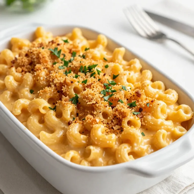 For the perfect baked mac and cheese, gather these key ingredients: - 8 oz elbow macaroni - 2 tablespoons unsalted butter - 2 tablespoons all-purpose flour - 2 cups whole milk - 1 teaspoon Dijon mustard - 1 teaspoon garlic powder - 1 teaspoon onion powder - Salt and pepper, to taste - 2 cups shredded sharp cheddar cheese - 1 cup shredded Gruyère cheese - 1 cup panko breadcrumbs - 1/2 cup grated Parmesan cheese - 2 tablespoons olive oil - Fresh parsley, chopped (for garnish) These ingredients create a rich and creamy dish, with a crunchy topping. When it comes to cheese, quality matters. I recommend using: - Sharp cheddar cheese for its bold flavor - Gruyère cheese for its creamy texture Combining these two cheeses gives your dish a great depth of flavor. Choose fresh cheese for the best results. Want to jazz up your mac and cheese? Consider adding: - Cooked bacon or pancetta for a savory kick - Steamed broccoli or spinach for a pop of color - Hot sauce for some heat These optional ingredients let you customize the dish to your liking. Enjoy experimenting! {{ingredient_image_2}} First, preheat your oven to 350°F (175°C). This step is key for a nice bake. While the oven warms up, bring a large pot of water to a rolling boil. Add a pinch of salt to the water. Then, toss in 8 oz of elbow macaroni. Cook it until it’s al dente, as per the package instructions. Once done, drain the pasta in a colander and set it aside. Now, let’s make the cheese sauce. In a medium saucepan, melt 2 tablespoons of unsalted butter over medium heat. When the butter is melted, add 2 tablespoons of all-purpose flour. Whisk this mix for about 2 minutes. This creates a roux, which is the base for our sauce. Next, slowly whisk in 2 cups of whole milk. Make sure to avoid lumps. Keep whisking until the mix thickens, about 5-7 minutes. You'll want a creamy texture here. Then, stir in 1 teaspoon of Dijon mustard, 1 teaspoon of garlic powder, and 1 teaspoon of onion powder. Add salt and pepper to taste. Once mixed, remove the saucepan from the heat. Now, it’s time to add cheese. Gradually stir in 2 cups of shredded sharp cheddar cheese and 1 cup of shredded Gruyère cheese. Keep stirring until the cheese melts, leaving you with a smooth sauce. In a large mixing bowl, combine the drained macaroni with your creamy cheese sauce. Stir gently but well. You want every piece of macaroni coated. Pour this mixture into a greased 9x13 inch baking dish, spreading it evenly. For the topping, mix 1 cup of panko breadcrumbs with 1/2 cup of grated Parmesan cheese and 2 tablespoons of olive oil in a separate bowl. Add a pinch of salt and stir until well combined. Sprinkle this topping over the macaroni and cheese, ensuring every bit is covered. Now, place your baking dish into the preheated oven. Bake for 25-30 minutes. You'll know it’s done when the top is golden brown and crispy. The smell will fill your kitchen with warmth. Enjoy the process as your gourmet dish comes to life! To make a creamy cheese sauce, start with a roux. Melt two tablespoons of unsalted butter in a pan. Once melted, add two tablespoons of flour. Whisk this mix for about two minutes without browning. Next, slowly add in two cups of whole milk. Be sure to whisk constantly to avoid lumps. After about five to seven minutes, you will see the sauce thicken. Once thick, stir in one teaspoon of Dijon mustard, garlic powder, and onion powder. Season with salt and pepper. Finally, add two cups of sharp cheddar and one cup of Gruyère cheese. Stir until the cheese melts and the sauce is smooth. For the best pasta, bring a large pot of water to boil. Add a generous pinch of salt to the water. This helps flavor the pasta. Next, add eight ounces of elbow macaroni and cook until it is al dente. This usually takes about eight to ten minutes. Drain the pasta in a colander and set it aside. Do not rinse the pasta; you want the starch to help the cheese sauce stick. To make a crunchy topping, mix one cup of panko breadcrumbs with half a cup of grated Parmesan cheese. Add two tablespoons of olive oil and a pinch of salt. Stir until the breadcrumbs are fully coated with oil. This mix will provide an amazing crunch when baked. Sprinkle it evenly over the mac and cheese before it goes in the oven. This ensures every bite has that delightful crunch. Pro Tips Use High-Quality Cheese: Opt for a blend of sharp cheddar and Gruyère for a richer flavor profile. The quality of the cheese can significantly enhance the overall taste of your mac and cheese. Don’t Overcook the Pasta: Cook the macaroni until just al dente, as it will continue to cook in the oven. This prevents a mushy texture and keeps the pasta firm. Add Extra Flavor: Consider incorporating additional spices like smoked paprika or cayenne pepper for a kick. You can also mix in cooked bacon or sautéed vegetables for added texture and taste. Let it Rest: Allow the mac and cheese to cool for a few minutes after baking before serving. This helps the dish set up, making it easier to serve and enjoy. {{image_4}} If you want a healthier dish, try whole wheat or gluten-free pasta. Whole wheat pasta adds fiber and a nutty flavor. It’s great for those who want to feel full longer. Gluten-free pasta is perfect for anyone with gluten sensitivities. Both options work well in this recipe. Just cook them as you would regular pasta, and follow the same steps. Want to mix it up? Consider adding bacon or veggies. Cooked bacon adds a salty, smoky taste. Just chop it up and stir it into the cheese sauce. For veggies, try spinach, broccoli, or bell peppers. Cook them lightly before adding to your dish. This enhances flavor and adds nutrients. You can enjoy a gourmet meal that’s also good for you. You can take this dish global by using unique cheeses. Try adding Gouda for a rich, creamy taste. Feta can give a salty kick, while blue cheese adds a bold flavor. Mix and match different cheeses for your own twist. Each cheese will change the dish's flavor, making it fun to experiment. Enjoy your culinary journey with every bite! To store leftover baked mac and cheese, first let it cool. Once cool, transfer it into an airtight container. This helps keep the dish fresh. You can store it in the fridge for up to three days. Make sure to cover it well to prevent it from drying out. If you want to enjoy it later, consider freezing it. When reheating, you want the mac and cheese to taste great. Preheat your oven to 350°F (175°C). Place the mac and cheese in an oven-safe dish. Add a splash of milk to keep it creamy. Cover it with foil to trap in moisture. Bake for about 20 minutes, or until heated through. You can also reheat in the microwave. Just use a microwave-safe bowl. Heat in short bursts, stirring in between, until warm. To freeze baked mac and cheese, cool it completely first. Then portion it into freezer-safe containers. You can also wrap it tightly in plastic wrap, then foil. This helps prevent freezer burn. Label the containers with the date. It can last for up to three months in the freezer. When ready to eat, thaw it overnight in the fridge before reheating. This keeps the texture nice and creamy. The best cheese for baked mac and cheese is sharp cheddar. It adds a rich flavor. Gruyère cheese works well too, giving a creamy texture. A mix of these cheeses creates a great taste. You want to use high-quality cheese. Freshly shredded cheese melts better than pre-shredded options. Yes, you can make this dish ahead of time. Prepare the mac and cheese and store it in the fridge. Just cover it tightly. You can bake it later when you're ready to serve. This makes it great for parties or busy nights. Remember to add a few extra minutes to the baking time. To prevent dry mac and cheese, don’t overcook the pasta. Cook it al dente so it stays firm. Use enough cheese in your sauce to keep it creamy. You can also add more milk if it's too thick. Lastly, cover the dish while baking helps trap moisture. Yes, a few mistakes can happen. One common mistake is not seasoning enough. Always taste the sauce before mixing it in. Another mistake is using low-quality cheese, which affects the taste. Finally, don’t skip the breadcrumbs! They add a nice crunch that makes the dish special. In this post, we explored the essential ingredients and steps to make baked mac and cheese. We discussed the best cheese choices and added tips on achieving a creamy sauce and crunchy topping. You learned about fun variations and smart storage methods. In conclusion, perfecting baked mac and cheese is easy with the right ingredients and techniques. Enjoy experimenting with flavors and share your tasty creations with friends and family!