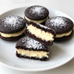 To make Black Velvet Cheesecake Cookies, you will need a mix of rich and creamy ingredients. Here&rsquo;s what you need: - 1 cup unsalted butter, softened - 1 cup granulated sugar - 1 cup brown sugar, packed tightly - 2 large eggs, at room temperature - 2 teaspoons pure vanilla extract - 2 cups all-purpose flour - &frac12; cup unsweetened cocoa powder, sifted - 1 teaspoon baking soda - &frac12; teaspoon fine sea salt - 1 cup cream cheese, softened - 1 cup powdered sugar, sifted - &frac12; teaspoon fresh lemon juice - 1 cup semi-sweet chocolate chips Each ingredient plays a key role. The butters provide creaminess and flavor. The sugars add sweetness and a nice texture. Eggs help bind the mix together. Cocoa powder gives that dark color and rich taste. Cream cheese is the star in these cookies. It makes the filling smooth and tangy. The lemon juice adds brightness to the cream cheese. Use high-quality chocolate chips for a delicious finish. Gather these ingredients, and you are ready to create a treat that is both decadent and delicious! {{ingredient_image_2}} - Setting the Temperature: Start by preheating your oven to 350&deg;F (175&deg;C). This step is key for even baking. - Preparing the Baking Sheet: Line a baking sheet with parchment paper. This helps prevent the cookies from sticking. - Mixing Technique: In a large bowl, use a mixer to cream together the softened unsalted butter, granulated sugar, and brown sugar. - Desired Consistency: Mix until the mixture is light and fluffy. This usually takes about 3-4 minutes. - Incorporating Ingredients: Add the eggs one at a time. Make sure each egg blends in well before the next one. - Mixing Method: After the eggs, add the pure vanilla extract. Mix until everything is combined. - Mixing Bowls: In a separate bowl, whisk together the all-purpose flour, sifted cocoa powder, baking soda, and fine sea salt. - Importance of Sifting: Sifting cocoa powder helps remove lumps and gives the cookies a smooth texture. - Folding Technique: Gradually add the dry mixture to the creamed butter and sugars. Stir gently until just combined. - Adding Chocolate Chips: Use a spatula to fold in the semi-sweet chocolate chips, being careful not to overmix. - Ingredients for Filling: In another bowl, combine softened cream cheese, sifted powdered sugar, and fresh lemon juice. - Achieving Smooth Consistency: Beat until the filling is creamy and smooth. Make sure there are no lumps. - Shaping Technique: Take a scoop of cookie dough and flatten it slightly in your hand. - Filling Method: Place a teaspoon of cheesecake mixture in the center. Carefully wrap the dough around it, sealing the filling. - Baking Time & Temperature: Place the stuffed cookies on the baking sheet. Bake them for 12-15 minutes. The edges should be set while the centers stay soft. - Checking Doneness: Keep an eye on the cookies. They should look firm but not overbaked. - Cooling Process: After baking, let the cookies cool on the sheet for about 5 minutes. - Transferring to Wire Rack: Move them to a wire rack to cool completely. This helps keep the cookies soft and chewy. - Consistency Tips: Aim for a soft and fluffy dough. Cream the butter and sugars well. This helps the cookies rise nicely. If the dough is too dry, add a tiny splash of milk. If it&rsquo;s too wet, add a bit more flour. - Preventing Stickiness: To stop the dough from sticking, chill it for about 30 minutes. This makes it easier to handle. Dust your hands and work surface lightly with flour before shaping the cookies. - Achieving Creamy Texture: Use room temperature cream cheese. Cold cream cheese can make lumps. Beat it well with the powdered sugar until smooth. Add lemon juice for a fresh taste. This helps in getting a creamy and light filling. - Preventing Lumps: Always sift the powdered sugar before mixing. This helps break up any clumps. Mix until the cheesecake filling is smooth. Scrape the bowl&rsquo;s sides to ensure even mixing. - Presentation Tips: Arrange the cookies neatly on a dark plate. This shows off their rich color. A light dusting of powdered sugar can make them look fancy. You can also use a drizzle of melted chocolate for a nice touch. - Garnishing Ideas: Add a few chocolate chips on top for decoration. You can also sprinkle some crushed nuts for added texture. Fresh mint leaves can bring a pop of color and flavor to your cookie display. Pro Tips Room Temperature Ingredients: Ensure your butter, eggs, and cream cheese are at room temperature. This helps in achieving a smoother batter and creamier filling. Sifting Cocoa Powder: Always sift the cocoa powder before measuring. This prevents clumps and ensures a more even distribution throughout the cookie dough. Chill the Dough: For a thicker cookie, consider chilling the cookie dough for 30 minutes before baking. This helps maintain the shape and improves texture. Don&rsquo;t Overbake: Keep an eye on the cookies as they bake. They should look slightly underbaked in the center; they will continue to cook as they cool on the baking sheet. {{image_4}} You can make your Black Velvet Cheesecake Cookies even more fun by adding mint extract. Just a few drops will give your cookies a fresh twist. If you want a deeper flavor, try mixing in dark chocolate chips. They pair well with the cream cheese filling. For those needing gluten-free options, swap all-purpose flour with a gluten-free blend. This change keeps the texture right. You can also use gluten-free cookies that work well. If you prefer vegan cookies, replace butter with coconut oil. Use flax eggs instead of regular eggs. This way, you can enjoy the cookie without animal products. You can make these cookies special for the season. Add festive sprinkles on top for birthdays or holidays. You can also mix in flavors like peppermint or pumpkin spice. These additions make the cookies perfect for special times. Room Temperature Storage You can keep the cookies at room temperature. Place them in an airtight container. This keeps them fresh for about five days. If you want them warm, just microwave for a few seconds. Refrigeration Guidelines If you want to store them longer, put the cookies in the fridge. They can last up to two weeks this way. Just make sure to seal them well to avoid moisture. How to Freeze Cookies To freeze these cookies, let them cool completely first. Then, place them in a single layer on a baking sheet. Freeze for about two hours until solid. After that, transfer them to a freezer bag. Thawing Tips When ready to eat, take out the cookies. Let them sit at room temperature for about 30 minutes. You can also warm them in the microwave for a few seconds. Maximizing Freshness To keep your cookies fresh, store them in a cool, dark place. Use an airtight container to block out air and moisture. This helps maintain their soft texture. Signs of Spoilage Check for any changes in smell or texture. If the cookies feel dry or hard, they may not taste good anymore. Toss any that look or smell off to ensure you enjoy the best flavors. Black Velvet Cheesecake Cookies are rich and soft treats. They combine chocolate cookie dough with creamy cheesecake filling. The cookies have a deep, dark color and a sweet, tangy flavor. Each bite is like a bite of cake and cheesecake in one. The chocolate chips add extra sweetness and texture. Together, they create a delightful dessert perfect for any occasion. You can cut back on sugar for a less sweet cookie. Try using half the amount of granulated sugar and brown sugar. You can also use unsweetened cocoa powder to reduce sweetness. If you want the filling less sweet, use less powdered sugar. A touch of salt can help balance the flavors, too. Yes, you can use other cheeses. Mascarpone cheese works well for a creamy filling. Neufch&acirc;tel cheese is a lighter option with less fat. Ricotta can also be used, but it may change the texture. Make sure any cheese you choose is softened for easy mixing. When stored correctly, these cookies can last up to a week. Keep them in an airtight container at room temperature. If you want them to last longer, refrigerate them. They can stay fresh in the fridge for about two weeks. Yes, you can prepare the dough ahead of time. Chill the cookie dough for up to 24 hours before baking. This helps the flavors meld together. You can also make the cheesecake filling a day in advance. Just keep it in the fridge until you are ready to assemble the cookies. In this post, I shared how to make Black Velvet Cheesecake Cookies. We covered key ingredients, step-by-step instructions, and helpful tips. You learned about variations and storage options as well. These cookies combine rich flavor and a fun twist. I encourage you to try this recipe and adjust it to your taste. Enjoy the joy of baking and sharing these delicious treats with others. You'll create sweet memories with every bite.