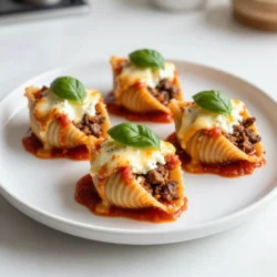 To make these stuffed shells, you need some key ingredients. Here&rsquo;s what you&rsquo;ll need: - 20 jumbo pasta shells - 1 pound ground beef - 1 small onion, finely chopped - 2 cloves garlic, minced - 1 teaspoon dried Italian herbs - 1 cup ricotta cheese - 1 cup shredded mozzarella cheese (plus more for topping) - 1/2 cup grated Parmesan cheese - 1 jar (24 oz) marinara sauce - Salt and pepper to taste - Fresh basil leaves for garnish These ingredients create a rich and hearty filling. The jumbo shells hold the beef and cheese well. Choosing the right cheese adds depth. I recommend using: - Ricotta cheese for creaminess. - Mozzarella cheese for stretchy, melty goodness. - Parmesan cheese for a sharp, nutty touch. This mix keeps the filling flavorful and satisfying. You can also add more mozzarella on top for a delicious, gooey finish. Seasonings bring life to your dish. I like to use: - Dried Italian herbs for a classic flavor. - Salt and pepper to balance the taste. Feel free to play with spices like red pepper flakes for heat or fresh herbs for brightness. These little details make a big difference in flavor. {{ingredient_image_2}} To start, you need to preheat your oven to 375&deg;F (190&deg;C). This is key for baking. Next, bring a large pot of salted water to a boil. Gently add 20 jumbo pasta shells. Cook them until they are al dente, which means firm but not hard. After cooking, drain the shells in a colander. Let them cool while you work on the next steps. In a large skillet, heat over medium heat. Add one small finely chopped onion and two minced garlic cloves. Saut&eacute; them until the onion is soft, about 3-4 minutes. Then, increase the heat slightly. Add one pound of ground beef to the skillet. Use a spatula to break the beef apart as it cooks. Make sure it turns brown all over. Drain any extra fat from the pan after cooking. Once browned, stir in one teaspoon of dried Italian herbs and season with salt and pepper to taste. Mix well and remove from heat. Allow this to cool for a few minutes. In a mixing bowl, combine one cup of ricotta cheese, half of one cup of shredded mozzarella cheese, and half a cup of grated Parmesan cheese into the cooled beef mixture. Stir everything together until it is creamy and smooth. Take a 9x13 inch baking dish and spread half of a jar of marinara sauce on the bottom. Carefully fill each cooled pasta shell with the beef and cheese mixture. Place the filled shells seam-side up in the dish. After arranging all the shells, pour the rest of the marinara sauce over them. Top with the remaining shredded mozzarella cheese for extra cheesiness. Cover the baking dish with aluminum foil. This helps to keep the top from browning too much. Bake in your preheated oven for 25 minutes. After that, remove the foil and bake for another 10 minutes, or until the cheese is melted and bubbly. Let the dish cool for a few minutes before serving. Garnish with fresh basil leaves for a nice touch. Enjoy your tasty stuffed shells! To keep your shells intact, cook them just right. Boil the shells until they are al dente. This means they should be firm but not hard. If you cook them too soft, they can break. After cooking, let them cool before you fill them. This helps them hold their shape better. For cheese that melts perfectly, cover your baking dish with foil at first. This traps steam and helps the cheese melt evenly. After 25 minutes, take off the foil and let it bake for another 10 minutes. This step gives you that nice golden top. Use fresh mozzarella for the best flavor and texture. To make your dish look special, serve the stuffed shells on warm plates. Drizzle some marinara sauce on the plate before placing the shells. Top with fresh basil leaves for color. You can also add a sprinkle of extra Parmesan on top. This gives a lovely finish and impresses your guests. Pro Tips Use Fresh Ingredients: For the best flavor, opt for fresh herbs and quality ground beef. Fresh ingredients can elevate the dish significantly. Don&rsquo;t Overcook the Pasta: Cook the jumbo shells just until al dente. They will continue cooking while baking, ensuring they don't become mushy. Customize Your Cheese: Feel free to experiment with different cheeses, such as adding ricotta or feta for a unique taste and texture. Make Ahead: Prepare the stuffed shells in advance and refrigerate them before baking. This makes for a quick dinner option on busy nights. {{image_4}} If you want a meat-free option, try using vegetables. Spinach, zucchini, and mushrooms work well. You can mix these veggies with ricotta cheese for a creamy filling. Another great choice is to use lentils or chickpeas. They add protein and fiber. You can also try a blend of herbs to boost flavor. This way, your stuffed shells remain tasty and satisfying. For those needing gluten-free options, look for gluten-free jumbo pasta shells. Many brands now offer these. You can also use zucchini boats for a fresh twist. Simply slice zucchini in half and scoop out some flesh. Fill them just like the pasta shells. This option keeps the dish light and healthy, while still offering that comforting flavor. You can switch up the flavors in your stuffed shells by adding different ingredients. For example, try adding cooked sausage or ground turkey for a new taste. You can also incorporate sun-dried tomatoes or roasted red peppers. These add a nice kick to your filling. For a cheesy twist, mix in some goat cheese or feta. Each option can create a unique flavor profile that keeps dinner exciting. To keep your stuffed shells fresh, let them cool first. Place them in an airtight container. You can store them in the fridge for up to three days. Make sure the container is sealed well to avoid any odors. This will keep your meal tasty and safe. Freezing stuffed shells is simple and smart. First, let the shells cool completely. Then, place them in a single layer on a baking sheet. Freeze them for about an hour. After that, transfer the shells to a freezer bag. Remove as much air as possible. They can last up to three months in the freezer. When you are ready to enjoy your stuffed shells again, preheat your oven to 350&deg;F (175&deg;C). Place the shells in a baking dish. Add a splash of marinara sauce to keep them moist. Cover with foil to avoid drying out. Heat for 20-25 minutes. You want the cheese to be nice and melty. Enjoy every bite! The best type of pasta for stuffed shells is jumbo pasta shells. These large shells hold the filling well and make it easy to enjoy each bite. You can find them in most grocery stores. Look for brands that offer quality pasta for the best results. Yes, you can make stuffed shells ahead of time. Prepare the filled shells and place them in the baking dish. Cover and refrigerate them for up to 24 hours. When you are ready to bake, just add a few extra minutes to the cooking time. This saves time on busy days. Stuffed shells pair well with several sides. Consider serving a fresh garden salad for crunch. Garlic bread is another great choice for dipping into the sauce. You can also add steamed veggies for color and nutrients. These sides complete the meal and enhance your dining experience. Stuffed shells with beef are a delicious meal that combines rich flavors and fun textures. We covered essential ingredients, like cheese and seasonings, that make your dish stand out. I shared clear steps to prepare, cook, and assemble these tasty shells. Tips helped ensure your pasta stays whole and your cheese melts just right. Plus, I offered easy variations and smart storage tips for leftovers. Try making these stuffed shells your own, and enjoy the tasty results!