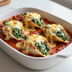 To make Spinach Ricotta Stuffed Shells, you need 20 jumbo pasta shells. These large shells hold the creamy filling well. They are the perfect size for a generous scoop of goodness. The cheese mixture is key to the flavor. Here&rsquo;s what you need: - 1 cup creamy ricotta cheese - 1 cup shredded mozzarella cheese, divided - 1/2 cup finely grated Parmesan cheese - 1 large egg, beaten The ricotta brings a rich creaminess. The mozzarella melts beautifully, while the Parmesan adds a nutty bite. The egg helps bind the mixture together for easy stuffing. Seasonings enhance the taste. You will need: - 2 cups fresh spinach, finely chopped - 1 teaspoon garlic powder - 1 teaspoon onion powder - 1 teaspoon salt - 1/2 teaspoon freshly ground black pepper - 2 cups marinara sauce - Fresh basil leaves for garnish (optional) Fresh spinach adds color and nutrients. Garlic and onion powders give depth of flavor. Salt and pepper season the mix just right. Marinara sauce provides a tasty base, while basil adds a fresh touch. Each ingredient plays a role in making this dish a family favorite. {{ingredient_image_2}} First, preheat your oven to 375&deg;F (190&deg;C). This helps the pasta shells bake evenly. Next, fill a large pot with water and add a good amount of salt. Bring the water to a boil. Once it boils, add the jumbo pasta shells. Cook them for about 9 to 11 minutes until they are al dente. Al dente means they are firm but not hard. After cooking, drain the shells and let them cool for a bit. This step is crucial, as it prevents the shells from tearing when you fill them. In a big mixing bowl, combine the fresh spinach and the creamy ricotta cheese. Add 1/2 cup of shredded mozzarella, the grated Parmesan, and the beaten egg. This egg helps bind everything together. Then, sprinkle in the garlic powder, onion powder, salt, and black pepper. Mix everything well until it is smooth. The filling should have a nice green color from the spinach. If you want an extra flavor boost, taste it and adjust the seasonings if needed. Grab each pasta shell and fill it with the spinach and ricotta mixture. Use a spoon to pack it in nicely. Place the filled shells seam-side up in a greased 9x13-inch baking dish. Make sure they sit close but do not overlap. This way, they cook evenly. Once all the shells are filled, pour 1 cup of marinara sauce over them. Make sure each shell gets a nice coat. Finally, sprinkle the remaining 1/2 cup of mozzarella cheese on top. Now, cover the dish tightly with aluminum foil. This keeps the cheese from burning and helps the shells cook through. Bake the dish for 25 minutes. After that, carefully remove the foil and bake for another 10 minutes. This gives the cheese a lovely golden brown color. To cook jumbo shells, start with a large pot of salted water. Bring the water to a boil before adding the shells. Cook them for about 9 to 11 minutes. This time ensures they are al dente. You want them firm but not hard. Once cooked, drain them and let them cool slightly. Avoid overcooking, as mushy shells won&rsquo;t hold the filling well. For a creamy cheese mixture, use fresh ricotta cheese. Mix it well with chopped spinach, mozzarella, and Parmesan. Add the beaten egg to bind everything together. The egg helps to keep the filling from becoming too dry. Season with garlic powder, onion powder, salt, and pepper for flavor. Stir until the mixture is smooth and creamy. When baking, cover your dish with aluminum foil for the first part. This helps the shells cook evenly. After 25 minutes, remove the foil to let the cheese brown. Keep an eye on the cheese to prevent burning. Bake until the cheese is bubbly and golden brown. Let the dish cool for a few minutes before serving. This helps the filling set and makes serving easier. Pro Tips Perfect Pasta Cooking: Ensure your pasta shells are cooked al dente, as they will continue to cook in the oven and absorb flavors from the sauce. Fresh Spinach Substitute: If fresh spinach isn't available, you can use thawed frozen spinach. Just ensure to drain excess water to avoid a watery filling. Cheese Variations: Feel free to mix different cheeses such as feta or goat cheese for a unique flavor twist, enhancing the richness of the filling. Marinara Sauce Options: For a homemade touch, you can use your favorite marinara recipe or add spices like red pepper flakes or Italian herbs for more depth. {{image_4}} You can add protein to your spinach ricotta stuffed shells. Ground turkey or beef works well. Cook the meat before mixing it with the spinach and cheese. For a lighter option, try shredded chicken or turkey. You can even use cooked shrimp for a seafood twist. Adding protein makes the dish hearty and filling. While ricotta is creamy, you can switch it up. Try cottage cheese for a lighter texture. Goat cheese adds a tangy flavor that many love. Mixing different cheeses can create a unique taste. Consider using fontina or gouda for a rich, melty finish. Experimenting with cheese can change the whole dish. For a vegetarian option, ensure your marinara sauce is meat-free. You can use tofu or tempeh as a protein source. Blend tofu with nutritional yeast for a cheesy flavor without dairy. For vegans, replace ricotta with cashew cheese or store-bought vegan cheese. This way, everyone can enjoy stuffed shells. To store leftover stuffed shells, let them cool first. Place them in an airtight container. Make sure you cover the dish tightly. They will last in the fridge for up to three days. When you are ready to eat, you can enjoy them warm. If you want to freeze Spinach Ricotta Stuffed Shells, follow these steps. First, let them cool completely. Then, layer them in a freezer-safe container. Make sure to separate each layer with plastic wrap or parchment paper. They can stay in the freezer for up to three months. To enjoy later, you can thaw them overnight in the fridge. Reheating stuffed shells is easy. You can either use the oven or microwave. If using an oven, preheat it to 350&deg;F (175&deg;C). Place the shells in a baking dish with a little marinara sauce. Cover with foil to keep them moist. Bake for about 20 minutes. If using a microwave, place the shells in a microwave-safe dish. Heat for two to three minutes, checking every 30 seconds. Enjoy your tasty meal! Yes, you can prepare these shells ahead of time. First, make the filling with spinach, ricotta, and spices. Then, fill the shells and place them in a baking dish. Cover the dish with foil and store it in the fridge. You can bake them the next day. Just add a few extra minutes to the baking time if they are cold. If you do not have ricotta cheese, you can use cottage cheese. Blend it slightly to make it smoother. Cream cheese is another good option. It adds richness but may change the flavor a bit. You can also try vegan options like tofu blended with lemon juice and nutritional yeast. To check if the shells are cooked, look for bubbling cheese on top. The shells should feel soft but not mushy. You can also use a fork to lift one shell. If it holds together and feels hot inside, they are ready. Let them cool for a few minutes before serving. This post showed you how to make delicious spinach ricotta stuffed shells. We covered ingredients, cooking tips, and storage info. You learned about variations to suit your taste. Remember to use creamy cheese and cook pasta shells just right for the best results. With all the tips shared, you can enjoy this meal any time. I hope you try making these tasty shells in your kitchen!