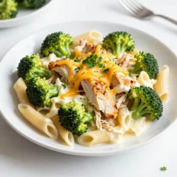 - 2 cups cooked penne pasta - 1 lb boneless, skinless chicken breasts, cooked and shredded - 1 cup cream cheese, softened to room temperature - 1 cup shredded cheddar cheese - 1 cup low-sodium chicken broth - 1 packet ranch seasoning mix - 1 cup frozen broccoli florets To make Crack Chicken Penne, gather these main ingredients first. The penne pasta brings a nice, chewy texture. Chicken breasts give protein and flavor. Cream cheese and cheddar cheese create a rich, creamy sauce. Chicken broth adds depth. The ranch seasoning mix offers that signature taste. Lastly, broccoli adds a pop of color and nutrition. - 1 teaspoon garlic powder - Salt and pepper to taste - Fresh parsley, chopped (for garnish) Next, let's focus on seasoning and garnish. Garlic powder enhances the dish&rsquo;s flavor. Salt and pepper make everything taste better. Fresh parsley is your go-to for garnish. It adds a bright look and fresh taste. These simple seasonings elevate your meal and make it feel special. {{ingredient_image_2}} First, take your cooked chicken and shred it into small pieces. In a large pot or skillet over medium heat, combine the shredded chicken, cream cheese, and ranch seasoning mix. Stir constantly until the cream cheese melts and mixes well with the chicken. This creates a smooth, creamy base that will hold all the flavors together. Next, slowly pour in the chicken broth while you keep stirring. This step is key to making the sauce nice and smooth. Don&rsquo;t rush this part! Once everything is well mixed, sprinkle in garlic powder and season with salt and pepper to taste. Let this simmer for about 5 minutes. This time helps the flavors mix and grow richer. Now, it&rsquo;s time to add some color and nutrition. Toss in the frozen broccoli florets and stir well. Cook this for another 5 minutes, or until the broccoli is tender and hot. Finally, gently fold in the cooked penne pasta and shredded cheddar cheese. Stir until the cheese melts and coats the pasta evenly. This is where the magic happens, as all the ingredients come together to make a creamy and delicious dish. To get the best creamy sauce, start with the right mix. Melt the cream cheese with the chicken. Stir until it blends well. Add chicken broth slowly. This makes the sauce smooth. You want it creamy but not too thick. If it's too thick, add more broth. For flavor, taste as you go. Adjust salt and pepper to your liking. You can also add more ranch seasoning if you want. Cooking chicken right is key. Use boneless, skinless chicken breasts for best results. Cook them fully before shredding. This keeps the meat moist and tender. For the pasta, cook penne just until al dente. This makes sure it won&rsquo;t get mushy in the sauce. Remember, it will cook a bit more when mixed with the hot sauce. When serving, use bowls or plates that show off the dish. A sprinkle of fresh parsley adds color and flavor. You can also add a bit more cheese on top. If you want to impress, serve with a slice of warm bread on the side. This gives guests something to enjoy while they savor every bite. Pro Tips Use Rotisserie Chicken: For a quicker meal, use pre-cooked rotisserie chicken instead of cooking your own. This will save you time and add great flavor. Customize the Veggies: Feel free to swap the broccoli with other vegetables like spinach, peas, or bell peppers for a different taste and texture. Make it Spicy: Add a pinch of red pepper flakes or a few dashes of hot sauce to the mixture for a spicy kick that complements the creamy flavors. Store Leftovers Wisely: Store any leftovers in an airtight container in the fridge for up to 3 days. Reheat gently on the stovetop with a splash of chicken broth to keep it creamy. {{image_4}} You can easily swap out cream cheese. Try using Greek yogurt for a tangy twist. For cheddar cheese, mozzarella works well too. It melts nicely and adds a mild flavor. You can also mix in different veggies. Bell peppers, spinach, or even zucchini can brighten up the dish. Want to kick up the taste? Add spices like paprika or cayenne for heat. Fresh herbs like thyme or basil can also add depth. If you want more protein, consider adding cooked bacon or sausage. Shredded rotisserie chicken is another great choice for quick prep. To make it gluten-free, swap the penne for gluten-free pasta. Many brands offer great options that taste just as good. For a vegan-friendly version, replace the chicken with chickpeas or tofu. Use vegan cream cheese and cheese to keep it plant-based. You can still enjoy that creamy texture! To store your leftovers, let the Crack Chicken Penne cool down first. Place it in an airtight container. Make sure it is sealed tightly to keep it fresh. It can last in the fridge for up to four days. When you are ready to eat, just take it out and enjoy! If you want to freeze Crack Chicken Penne, follow these steps. First, let it cool to room temperature. Then, pack it in a freezer-safe container or bag. Make sure to remove as much air as possible to prevent freezer burn. It can stay frozen for up to three months. When you&rsquo;re ready to eat it, just thaw it in the fridge overnight. To reheat Crack Chicken Penne, you have a few good options. The best way is to warm it on the stove over low heat. Stir it often to prevent sticking. You can also use the microwave. Just put it in a microwave-safe bowl and cover it with a lid or plastic wrap. Heat it in short bursts, stirring in between. Make sure it&rsquo;s heated all the way through before serving. Enjoy your creamy, comforting delight again! Crack Chicken Penne lasts about three to four days in the fridge. Store it in an airtight container to keep it fresh. Make sure it cools down before sealing it. If you want to enjoy it later, check for any bad smells or changes in color before eating. Using raw chicken is not ideal for this recipe. Cooked chicken helps create a creamy sauce faster. If you want to use raw chicken, you need to cook it first. You can add the raw chicken to the pot at the start. Let it cook fully before adding other ingredients. Crack Chicken Penne pairs well with a simple salad. Try a green salad with fresh veggies. Garlic bread is also a nice side. You could even serve it with steamed vegetables for extra color and nutrition. Each of these options enhances the meal and adds variety to your plate. This blog post covered how to make Crack Chicken Penne, focusing on key ingredients, step-by-step preparation, and helpful tips. You learned about essential ingredients like chicken, cream cheese, and seasoning. I shared ways to enhance flavor and suggested ingredient swaps for variety. Remember proper storage for leftovers ensures freshness. Enjoy experimenting with this creamy dish to suit your taste. This recipe offers several options to impress family and friends. Each bite brings comfort, making it a winner in any kitchen. Happy cooking!