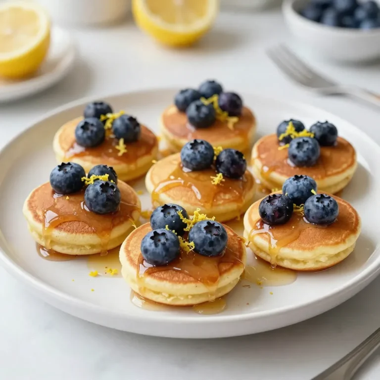 - 1 cup all-purpose flour - 2 tablespoons granulated sugar - 2 teaspoons baking powder - 1/2 teaspoon salt - 1 large egg - 1 cup milk (whole or 2%) - 2 tablespoons unsalted butter, melted - Zest of 1 lemon (about 1 teaspoon) - 1 tablespoon fresh lemon juice - 1 cup fresh blueberries - Maple syrup, for drizzling - Additional lemon zest for garnish Gathering the right ingredients is key to making Blueberry Lemon Pancake Bites. Start with your dry ingredients. Use one cup of all-purpose flour. Add two tablespoons of granulated sugar, two teaspoons of baking powder, and half a teaspoon of salt. This mix gives the bites their base. Next, we need the wet ingredients. Crack one large egg into a bowl. Add one cup of milk, either whole or 2%. Then, mix in two tablespoons of melted unsalted butter. For bright flavor, add the zest of one lemon and one tablespoon of fresh lemon juice. Finally, it’s time for the add-ins. Use one cup of fresh blueberries. If you need to, frozen blueberries work, but thaw and drain them first. You can drizzle some maple syrup on top when serving. For a touch of color, add extra lemon zest as a garnish. These ingredients blend together to create a tasty, fluffy treat that everyone will love! {{ingredient_image_2}} - Preheat the oven to 375°F (190°C). - Grease a mini muffin tin. - In a large bowl, combine the dry ingredients. - Use all-purpose flour, sugar, baking powder, and salt. - In a separate bowl, mix the wet ingredients. - Beat the egg until frothy, then add milk, butter, lemon zest, and lemon juice. - Stir until everything is well combined. - Pour the wet mix into the dry mix. - Gently combine with a spatula. Don't overmix; some lumps are fine. - Carefully fold in the fresh blueberries. - Use a spatula to keep them intact. - Fill each cup of the mini muffin tin about 2/3 full with batter. - Place the muffin tin in the oven. - Bake for 12-15 minutes. - Check for a golden brown color and a clean toothpick. - Cool in the pan for 5 minutes, then transfer to a wire rack. Do not overmix the batter. When you combine wet and dry ingredients, stir gently. Lumps are okay; they help keep your pancake bites fluffy. Overmixing makes them tough and chewy. To check for doneness, look for golden brown edges. Insert a toothpick into a bite. If it comes out clean, they are ready. If the toothpick has batter, bake for a few more minutes. Serve the pancake bites warm on a bright platter. This makes them look fun and inviting. Drizzle warm maple syrup on top for added flavor. A sprinkle of extra lemon zest adds a nice touch and makes it pop. You can swap blueberries for other fruits. Try raspberries, strawberries, or even chopped apples. Each fruit brings a new taste. For dairy-free options, use almond milk or oat milk instead of regular milk. You can also use a dairy-free butter substitute. For gluten-free bites, swap the all-purpose flour for a gluten-free blend. Pro Tips Fresh Blueberries: Using fresh blueberries will enhance the flavor and texture of your pancake bites. If using frozen, ensure they are fully thawed and drained to avoid excess moisture in the batter. Lemon Zest Boost: For a stronger lemon flavor, feel free to add a bit more lemon zest. It brightens the taste of the pancakes and complements the blueberries beautifully. Don’t Overmix: Mix the wet and dry ingredients until just combined. A few lumps are okay! Overmixing can lead to dense pancake bites instead of light and fluffy ones. Serving Suggestions: These pancake bites are fantastic on their own, but you can also serve them with whipped cream, yogurt, or a sprinkle of powdered sugar for an extra treat! {{image_4}} You can change the flavor of these pancake bites easily. Adding spices like cinnamon or nutmeg gives warmth and depth. Just a pinch can make a big impact. You can also try other citrus fruits. Oranges or limes can add a fresh twist. Experiment and find your favorite mix! If you need a vegan option, you can swap the egg and milk. Use a flax egg made from ground flaxseed and water. Almond or oat milk works well too. For a low-sugar version, cut back on the sugar or use a sugar substitute. This makes the bites tasty and friendly for many diets. These pancake bites are great for any time of day. Serve them for breakfast, a quick snack, or even dessert. You can add fun toppings too! Try yogurt, fresh fruit, or even whipped cream. Drizzle chocolate sauce for a sweet treat. The options are endless, so get creative! To keep your Blueberry Lemon Pancake Bites fresh, store them in a cool place. If you plan to eat them within two days, you can leave them at room temperature. Just place them in an airtight container to avoid drying out. For longer freshness, put them in the refrigerator. In the fridge, they can last up to five days. Make sure to wrap them well or use a sealed container. This keeps them moist and tasty. If you want to save pancake bites for later, freezing is the best option. After they cool completely, place them in a single layer on a baking sheet. Freeze for about an hour until firm, then transfer them to a freezer bag. Remove as much air as possible to prevent freezer burn. They can last up to three months in the freezer. When you're ready to eat them, reheat them in the oven or microwave. For the oven, preheat to 350°F (175°C) and bake for about 10 minutes. If using the microwave, heat for 20-30 seconds at a time until warm. The shelf life of stored pancake bites varies by storage method. At room temperature, they are best eaten within two days. In the fridge, they stay fresh for about five days. If frozen, they can last up to three months. Always check for any signs of spoilage before consuming, just to be safe! You can use frozen blueberries if fresh ones are not available. Just make sure to thaw and drain them first. You can also try other berries, like raspberries or chopped strawberries, for a fun twist. Mix and match to find your favorite flavor! To make blueberry lemon pancake bites gluten-free, swap the all-purpose flour for a gluten-free blend. Many brands offer all-purpose gluten-free flour that works well in baking. Just ensure it has xanthan gum for better texture. Yes, you can! Make the pancake bites and store them in an airtight container. They stay fresh in the fridge for up to three days. This makes breakfast quick and easy on busy mornings. Reheat pancake bites in the microwave for about 10-15 seconds. You can also warm them in the oven at 350°F (175°C) for about 5 minutes. This will keep them soft and tasty, just like when they were fresh out of the oven. Yes, flavored yogurt can replace milk. It will add a unique taste to your pancake bites. Just make sure to choose a yogurt you enjoy, as the flavor will come through in the final dish. These pancake bites are simple and fun to make. We mixed dry and wet ingredients, added berries, and baked them to perfection. You can customize these with various fruits or flavors. Remember to store them right for the best taste. Whether for breakfast or a snack, they’re sure to please. Enjoy experimenting with different toppings and variations. You'll find your favorite way to enjoy these delightful treats. Happy baking!
