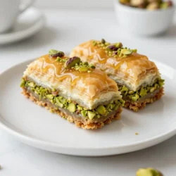 - 1 &frac12; cups graham cracker crumbs - &frac12; cup unsalted butter, melted - 2 tablespoons sugar - 2 (8 oz) packages cream cheese, softened to room temperature - 1 cup granulated sugar - 1 teaspoon vanilla extract - 3 large eggs, at room temperature - 1 cup plain Greek yogurt - 1 cup crushed pistachios, plus extra for garnish - &frac12; teaspoon ground cinnamon - &frac12; cup honey - &frac12; cup water - 1 tablespoon freshly squeezed lemon juice You can swap graham cracker crumbs with crushed cookies like Oreos for a fun twist. If you need a dairy-free option, try using vegan cream cheese. You can use maple syrup instead of honey, if desired. For a nut-free version, replace pistachios with sunflower seeds or omit them entirely. Using fresh ingredients makes a big difference in flavor and texture. Fresh cream cheese gives the cheesecake its creamy base. Fresh pistachios add crunch and a bright taste. When you use high-quality honey, it enhances the sweetness and richness of the dish. Always check expiration dates for dairy and eggs to ensure the best results. {{ingredient_image_2}} To start, preheat your oven to 325&deg;F (160&deg;C). In a bowl, mix 1 &frac12; cups of graham cracker crumbs, &frac12; cup of melted unsalted butter, and 2 tablespoons of sugar. Stir well until it looks like wet sand. Press this mixture into the bottom of a 9-inch springform pan. Make sure it&rsquo;s even and compact. Bake the crust for 10 minutes, then let it cool while you make the filling. In a large bowl, beat 2 packages of softened cream cheese with an electric mixer. Mix until creamy and smooth. Slowly add 1 cup of granulated sugar and 1 teaspoon of vanilla extract, mixing well. Add 3 large eggs, one at a time, blending well after each one. Now gently fold in 1 cup of plain Greek yogurt, 1 cup of crushed pistachios, and &frac12; teaspoon of ground cinnamon. Be careful not to overmix! Pour the cheesecake mixture over the cooled crust. Use a spatula to smooth the top. Tap the pan gently on the countertop to release air bubbles. Place the cheesecake in the oven and bake for about 50-60 minutes. The center should be slightly jiggly. Turn off the oven and crack the door open. Let the cheesecake cool in the oven for 1 hour. This helps prevent cracks. While the cheesecake cools, make the honey syrup. In a small saucepan, mix &frac12; cup of honey, &frac12; cup of water, and 1 tablespoon of lemon juice. Heat over medium until it simmers. Cook for about 5-7 minutes, stirring often. The syrup should thicken slightly. Once done, remove it from heat and let it cool to room temperature. When the cheesecake cools to room temperature, cover it with plastic wrap. Refrigerate for at least 4 hours or overnight for the best taste. To serve, carefully remove the cheesecake from the springform pan. Drizzle the honey syrup over it and sprinkle with extra crushed pistachios. Slice it up and enjoy this delightful treat! To get that smooth, creamy texture in your Baklava Pistachio Cheesecake, start with room temperature cream cheese. Cold cream cheese will not blend well and can cause lumps. Use an electric mixer to beat the cream cheese until it's light and fluffy. This step is key for a silky filling. Add the sugar and vanilla next, mixing them well before adding the eggs. Make sure to add the eggs one at a time, mixing well after each one. This helps keep the texture even. Cracks can ruin the look of your cheesecake, but there are easy ways to prevent this. First, bake the cheesecake at a low temperature. This helps it cook evenly. After baking, turn off the oven, crack the door open, and let the cheesecake cool slowly inside. This gradual cooling will stop sudden temperature changes that can cause cracks. Also, avoid overmixing your batter, as this can introduce air that leads to cracks when baking. For a stunning presentation, slice your cheesecake with a warm knife for clean cuts. Serve each slice on a nice plate. Drizzle the cooled honey syrup generously over the top. Add a sprinkle of crushed pistachios for texture and flavor. For a pop of color, top each slice with a sprig of mint. This not only looks great but adds freshness to every bite. Enjoy your beautiful creation! Pro Tips Cool Gradually: After baking, let the cheesecake cool in the oven with the door ajar. This helps to prevent cracks by allowing it to set slowly. Room Temperature Ingredients: Ensure that your cream cheese and eggs are at room temperature before mixing. This results in a smoother batter and better texture. Perfectly Chilled: For the best flavor and texture, allow the cheesecake to chill in the refrigerator overnight before serving. Garnishing: When serving, drizzle extra honey syrup and sprinkle additional crushed pistachios on top for a beautiful presentation and added flavor. {{image_4}} You can mix up the nuts in your Baklava Pistachio Cheesecake. While pistachios are a classic choice, you can also use walnuts or almonds. Each nut brings its own flavor. Walnuts add a rich, earthy taste, while almonds provide a delightful crunch. Feel free to blend different nuts for a unique twist. Just make sure to crush them finely for the best texture. Adding flavors can elevate your cheesecake. You might consider mixing in orange or rose water for a fragrant touch. A pinch of cardamom can add warmth and depth. For a chocolate lover's delight, fold in cocoa powder or melted chocolate. These flavors can transform the cheesecake into something truly special. Experiment with your favorite tastes to find the perfect blend. If you want a different sweetness level, try using maple syrup or agave nectar instead of honey. These options can offer a unique flavor and sweetness. Stevia or monk fruit are great low-calorie alternatives. Adjust the amount based on how sweet you like your dessert. This way, you can enjoy a delicious cheesecake that fits your diet. To keep your baklava pistachio cheesecake fresh, wrap it well. Use plastic wrap or aluminum foil. You can also place it in an airtight container. This prevents the cheesecake from drying out or absorbing odors from the fridge. You can freeze the cheesecake if you want to save some for later. First, let it cool completely. Then, wrap it tightly in plastic wrap. Place it in a freezer-safe container. It can stay in the freezer for up to three months. When ready to eat, thaw it in the fridge overnight before serving. Baklava pistachio cheesecake lasts about five days in the fridge. Store it covered to keep it fresh. If you notice any changes in texture or smell, it&rsquo;s best to discard it. For the best taste, enjoy it within the first few days after making it. Baklava Pistachio Cheesecake is a sweet dessert that blends two favorites. It combines rich cheesecake with the flavors of baklava. You get a creamy filling made with cream cheese, Greek yogurt, and crushed pistachios. The crust is made from graham cracker crumbs, giving it a delightful crunch. Honey syrup adds a sweet touch, just like in traditional baklava. Yes, you can make this cheesecake a day or two ahead. This dessert tastes even better after chilling overnight. The flavors blend nicely, making it extra tasty. Just remember to store it in the fridge until you're ready to serve. To check if your cheesecake is done, look for a slight jiggle in the center. The edges should be set, while the middle remains a bit wobbly. This means it will firm up as it cools. After baking, let it cool slowly in the oven to prevent cracks. You can serve the cheesecake with a drizzle of honey syrup. Adding extra crushed pistachios on top makes it look pretty. A sprig of mint also adds a nice pop of color. For a refreshing contrast, serve with fresh fruit like berries. You now know how to create a delicious Baklava Pistachio Cheesecake. We covered the best ingredients, how to prepare them, and tips for a smooth finish. Using fresh ingredients makes a big difference in taste. Remember to try different nuts or flavors to make it your own. Proper storage keeps it fresh longer. Enjoy this unique dessert at your next gathering. Your guests will love it!