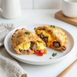 To make the dough for your hot pockets, you need: - 2 cups all-purpose flour - 1 teaspoon salt - 1 teaspoon baking powder - &frac12; cup unsalted butter, cold and cut into small cubes - &frac12; cup ice-cold water The flour gives the dough structure. Salt enhances flavor, while baking powder helps it rise. Cold butter makes the dough flaky. Ice-cold water keeps the dough from getting tough. For the delicious filling, gather these items: - 4 large eggs - 1 cup cooked breakfast sausage or diced ham - 1 cup shredded sharp cheddar cheese - 1 cup finely diced bell peppers (mix of colors for vibrancy) - &frac12; cup diced sweet onions - 1 teaspoon garlic powder - Salt and pepper to taste Eggs bind everything together. The sausage or ham adds protein. Cheese gives creaminess, while bell peppers and onions add color and flavor. Garlic powder boosts taste, and salt and pepper season the mix. To make your hot pockets pop, consider these garnishes: - Fresh herbs (like chopped chives or parsley) Fresh herbs add a bright touch to your meal. They enhance the taste and look of your hot pockets. {{ingredient_image_2}} Start by mixing the flour, salt, and baking powder in a large bowl. Use your hands or a pastry cutter to add the cold butter. You want it to look like coarse crumbs. Then, slowly add ice-cold water. Mix until it forms a dough. Wrap it in plastic wrap and chill for 30 minutes. In a large skillet over medium heat, add some olive oil. Saut&eacute; the diced onions and bell peppers until they soften, which takes about 5-7 minutes. Then, stir in the cooked sausage or ham. Heat it until warm. In another bowl, whisk the eggs, then add them to the skillet. Cook and stir until the eggs are scrambled. Add garlic powder, salt, and pepper for flavor. Let this mix cool a bit. Preheat your oven to 400&deg;F (200&deg;C). Roll out the chilled dough on a floured surface to about 1/4 inch thick. Cut rectangles of 5x7 inches. Place a spoonful of the egg and meat mix in the center of one rectangle. Top it with shredded cheddar cheese. Don&rsquo;t overfill! Fold the dough over the filling and press the edges to seal. You can use a fork to crimp the edges for a nice touch. Line a baking sheet with parchment paper, and place the hot pockets on it, leaving space between them. Bake for 20-25 minutes until they are golden brown and puffed up. Enjoy your homemade breakfast hot pockets! To make great dough, mix flour, salt, and baking powder well. Add cold butter next. Use your fingers or a pastry cutter to combine until it looks like crumbs. Slowly pour in ice-cold water. Mix until the dough forms. Be careful not to overwork it. Wrap it and chill for 30 minutes. This step helps the dough stay flaky and light. The filling is key to your hot pockets. I love using cooked sausage or ham for a savory taste. You can also add bell peppers and sweet onions for crunch. Don't forget the cheese! Sharp cheddar melts beautifully and adds flavor. Other options include spinach or mushrooms for a twist. Get creative! Try different herbs too for extra zest. Baking gives you crispy, golden pockets. They puff up nicely and taste fresh. It takes about 20-25 minutes in the oven. Microwaving is faster but may leave the dough soft. If you&rsquo;re in a hurry, a quick zap works. Just know that baked hot pockets have the best texture. Choose what fits your schedule! Pro Tips Chill Your Dough: Keeping the dough chilled before rolling out helps maintain its structure and makes it easier to work with, resulting in a flakier crust. Variety of Fillings: Feel free to customize the filling by adding spinach, mushrooms, or different cheeses according to your taste preferences. Golden Finish: For an extra golden finish, brush the tops of the hot pockets with an egg wash before baking. Make Ahead: These hot pockets can be prepared in advance and frozen. Just bake them straight from the freezer, adding a few extra minutes to the baking time. {{image_4}} You can easily make these hot pockets meat-free. Start by replacing sausage or ham with veggies. Use a mix of mushrooms, spinach, and zucchini for a tasty filling. You can also add more cheese for a creamy texture. Try using feta or mozzarella for a new flavor. If you need a gluten-free option, swap the all-purpose flour for a gluten-free blend. Look for a blend that works well for baking. Make sure your filling is also gluten-free. Check labels on all ingredients to ensure they fit your needs. With these changes, you can still enjoy homemade hot pockets. Don't feel limited to just savory fillings. You can create sweet hot pockets too! Fill them with cream cheese and fruit like berries or apples. Add some cinnamon and sugar for a touch of sweetness. You can even make a breakfast dessert with chocolate chips and bananas. Mixing flavors keeps breakfast exciting! After enjoying your hot pockets, let them cool down. Once cooled, wrap each hot pocket in plastic wrap or place them in an airtight container. This keeps them fresh. Store them in the fridge if you plan to eat them within three days. To reheat, you have a few options. For best results, use an oven. Preheat the oven to 350&deg;F (175&deg;C). Place the hot pockets on a baking sheet and heat for about 15 minutes. This keeps the crust crispy. If you&rsquo;re in a hurry, you can use the microwave. Heat each hot pocket for 1-2 minutes. Check to make sure they are hot all the way through. If you want to save them for later, freezing is a great option. Wrap each hot pocket tightly in plastic wrap and then in foil. This prevents freezer burn. Place them in a freezer bag or container. They can last for up to three months. To enjoy frozen hot pockets, thaw them in the fridge overnight before reheating. Yes, you can use any cheese you like. Try mozzarella for a melty texture. Feta adds a nice tang. Swiss cheese has a mild flavor that works well too. Mix and match cheeses for fun flavors! You can store hot pockets in the fridge for up to three days. Place them in an airtight container. For longer storage, freeze them for up to three months. Just remember to wrap them well to avoid freezer burn. Absolutely! You can prepare the dough a day in advance. Just wrap it tightly and keep it in the fridge. This saves time on busy mornings. Chilling the dough also helps it hold its shape better when you roll it out. Besides baking, you can pan-fry or air-fry hot pockets. Pan-frying gives a crispy crust, while air-frying cooks them evenly with less oil. For a quick option, you can microwave them, but they won&rsquo;t be as crispy. Enjoy experimenting with these methods! We covered how to make hot pockets from scratch. You learned about the key ingredients for both dough and fillings. I showed you step-by-step instructions to prepare, cook, and bake them perfectly. With tips on dough consistency and best filling mixes, you can create tasty combinations. Plus, I shared ideas for variations and storage. Now, get creative with your hot pockets. Enjoy making them your own!