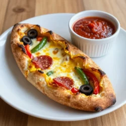 - 1 lb pizza dough (store-bought or homemade) - 1 cup marinara sauce (plus extra for dipping) - 1 cup shredded mozzarella cheese - 1/2 cup sliced pepperoni - 1/2 cup assorted bell peppers (red and green), thinly sliced - 1/2 cup sliced black olives - 1/4 cup grated Parmesan cheese - 1 tablespoon Italian seasoning - 1 egg, beaten (for egg wash) - Flour, for dusting - Olive oil, for drizzling To make a delightful Stromboli, you need the right ingredients. You can choose between store-bought or homemade pizza dough. Homemade dough gives a fresh taste, but store-bought saves time. I often use a good quality dough from my local market when I&rsquo;m in a rush. For the sauce, I recommend a classic marinara. It adds great flavor and moisture. You can also use pizza sauce or even pesto for a twist. Cheese is key! I suggest using shredded mozzarella for that stretchy, gooey texture. Add a bit of grated Parmesan to give it a salty kick. You can mix in other cheeses like provolone or cheddar if you like. For fillings, pepperoni is a favorite, but you can customize it. Thinly sliced bell peppers add color and sweetness. Black olives bring a nice salty bite. Feel free to mix and match your favorite meats and veggies. Lastly, don&rsquo;t forget the seasonings. Italian seasoning ties everything together. It brings out the best in your Stromboli. You&rsquo;ll also need an egg for the wash to give it that lovely golden color. A drizzle of olive oil on top adds flavor and shine. With these ingredients ready, you're set to make a stunning Stromboli! {{ingredient_image_2}} 1. Preheat your oven to 400&deg;F (200&deg;C). This heat is key for a crispy crust. Line your baking sheet with parchment paper to keep the Stromboli from sticking. 2. On a lightly floured surface, roll out the pizza dough. Aim for a rectangle about 12x18 inches. This size helps hold all the tasty fillings. 3. Grab a spatula and spread the marinara sauce evenly on the dough. Leave a 1-inch border around the edges. This space keeps the filling inside. 4. Now, top the sauce with shredded mozzarella cheese. Next, layer on the pepperoni, bell pepper slices, and black olives. Finish with grated Parmesan cheese for extra flavor. 5. Sprinkle Italian seasoning over everything. This blend adds a burst of flavor that makes each bite special. 6. Starting from one long edge, roll the dough tightly away from you. Pinch the edges to seal your Stromboli. This step is important to keep the filling from spilling out. 7. Place the rolled Stromboli seam-side down on the prepared baking sheet. This way, it stays secure while baking. 8. Brush the top with the beaten egg for a golden, shiny finish after baking. It adds nice color and texture. 9. Using a sharp knife, cut diagonal slits on top of the Stromboli. This allows steam to escape and keeps the inside from getting soggy. 10. Drizzle a bit of olive oil over the top. This adds flavor and makes it look even more appetizing. 11. Bake the Stromboli in your preheated oven for 25-30 minutes. Look for a golden brown color to know it&rsquo;s ready. 12. Once baked, take it out and let it cool for a few minutes. This makes slicing easier and keeps the juices inside. To make a great Stromboli, start with rolling and sealing the dough. Use a lightly floured surface to roll your pizza dough into a rectangle. Aim for 12x18 inches. Keep the dough even for uniform baking. When rolling the dough, start from one long edge. Roll tightly to hold in the filling. Pinch the edges firmly to seal it well. This step keeps your delicious fillings inside. Letting steam escape is key to a perfect Stromboli. Before baking, cut diagonal slits on top of the Stromboli. This allows steam to escape, preventing sogginess. If you skip this, the inside may get too wet. Achieving the perfect crust color and texture is all about baking. Brush the top with beaten egg for a golden finish. Drizzle a little olive oil over the top for flavor. Bake at 400&deg;F for 25-30 minutes. You want it golden brown and crisp. This gives you a delightful crunch on the outside while keeping the inside warm and gooey. Enjoy your tasty creation! Pro Tips Use Fresh Ingredients: Always opt for fresh vegetables and quality cheese to enhance the flavor of your Stromboli. Experiment with Fillings: Feel free to customize your Stromboli with different meats, cheeses, or vegetables based on your taste preferences. Chill the Dough: If your dough is too soft to roll, refrigerate it for 10-15 minutes to make it easier to handle. Let it Rest: Allow the Stromboli to rest for a few minutes after baking before slicing to prevent the filling from spilling out. {{image_4}} You can make your Stromboli unique with different fillings and cheeses. Here are some fun ideas: - Alternative fillings: Try ham, salami, or spinach. You can mix meats and veggies to fit your taste. - Cheese options: Swap mozzarella for provolone or gouda. Each cheese adds a new flavor. - Vegetarian or vegan options: Use mushrooms, zucchini, or eggplant. For cheese, try vegan cheese or leave it out. - Regional variations: In some areas, people add different spices or local meats. Explore local flavors to create your own twist. These choices let you create a Stromboli that fits your cravings. Feel free to experiment and enjoy! Stromboli is great, but you might have leftovers. Here&rsquo;s how to keep them fresh. - Short-term storage in the refrigerator: Wrap the Stromboli tightly in plastic wrap. Store it in an airtight container. It will stay fresh for about 3 to 4 days. Make sure to keep it cool. - Long-term storage in the freezer: For longer storage, slice the Stromboli. Wrap each slice in plastic wrap, then place them in a freezer bag. This way, you can enjoy a slice whenever you want. It can last up to 3 months in the freezer. - Reheating tips for best taste: To reheat, preheat your oven to 350&deg;F (175&deg;C). Place the Stromboli on a baking sheet. Heat for about 15-20 minutes. This will make it warm and crispy again. If you're in a hurry, you can use the microwave. Just heat for 1-2 minutes, but it won&rsquo;t be as crispy. Storing and reheating Stromboli this way ensures it tastes almost as good as fresh! How do I know when my Stromboli is fully cooked? Your Stromboli is ready when it turns golden brown and is firm to the touch. You can also use a food thermometer. The center should reach 190&deg;F (88&deg;C). If you see steam escaping from the slits you made, it&rsquo;s a good sign too. Can I use different sauces besides marinara? Yes, you can! You can try pesto, alfredo, or even barbecue sauce. Each sauce adds its own flavor. Just spread it on the dough like you did with marinara. What is the origin of Stromboli? Stromboli comes from Italy, but it&rsquo;s popular in the U.S. too. It is named after the Stromboli volcano in Italy. It&rsquo;s a fun dish that many enjoy. How can I make Stromboli ahead of time? You can prepare the Stromboli and wrap it well. Store it in the fridge for up to 24 hours before baking. You can also freeze it. Just thaw it in the fridge before baking. Stromboli is a fun dish that you can customize easily. We covered ingredients like pizza dough, marinara, cheese, and fillings. The step-by-step guide helps you create and seal your Stromboli well. Tips on how to get that perfect crust take your dish to the next level. Plus, variations let you try new flavors, and I shared storage advice to keep your leftovers yummy. With these tools, making Stromboli will be simple and enjoyable. So, get creative and have fun with your next Stromboli night!