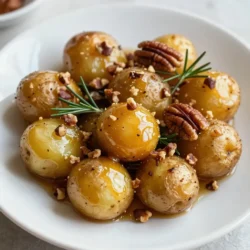 - 2 pounds baby potatoes, halved - 1/4 cup honey - 3 tablespoons olive oil - 1 teaspoon garlic powder - 1 teaspoon smoked paprika - Salt and freshly cracked black pepper - Fresh rosemary sprigs for garnish - Optional: 1/4 cup chopped pecans or walnuts When making honey roasted potatoes, you need simple yet flavorful ingredients. Start with baby potatoes. They are small, tender, and perfect for this dish. Halve each potato to help them cook evenly. Next, grab some honey. This sweet ingredient brings a lovely glaze to the potatoes. The olive oil adds richness and helps crisp the outside. Garlic powder and smoked paprika add depth and warmth. Don&rsquo;t forget salt and pepper. They boost all the flavors and make the dish pop. Fresh rosemary sprigs will make your potatoes smell great and look pretty. If you like crunch, add chopped pecans or walnuts. They give a nice texture to the dish. Gather these ingredients, and you&rsquo;re ready to create a delicious side that everyone will love! {{ingredient_image_2}} Preheating your oven to 400&deg;F (200&deg;C) is key. A hot oven cooks the potatoes evenly. This temperature helps the honey glaze caramelize. Position the oven rack in the center for best results. To make the honey mixture, grab a large bowl. Add 1/4 cup of honey and 3 tablespoons of olive oil. Next, sprinkle in 1 teaspoon of garlic powder and 1 teaspoon of smoked paprika. Add a pinch of salt and black pepper. Whisk until the mix is smooth and well combined. Now, add 2 pounds of halved baby potatoes to the bowl. Use your hands or a spatula to toss the potatoes. Make sure each potato piece gets a nice coat of the honey mixture. This step is crucial for flavor and texture. Prepare a baking sheet by lining it with parchment paper. This helps with cleanup and prevents sticking. Spread the coated potatoes in a single layer on the sheet. Avoid overcrowding; it helps them roast evenly. Roast the potatoes for 25-30 minutes. Halfway through, take them out and toss gently. This step promotes even cooking and browning. For extra crunch, add 1/4 cup of chopped pecans or walnuts during the last 5 minutes. This gives a delightful texture. Once the potatoes are golden brown and tender, take them out. Garnish with fresh rosemary sprigs before serving. This adds aroma and a lovely look. To get the best honey roasted potatoes, avoid overcrowding the pan. Spread the potatoes out. Each piece needs space to cook well. If they are too close, steam forms. This keeps them from getting crispy. For oven settings, preheat your oven to 400&deg;F (200&deg;C). This temperature works best for roasting. It allows the honey to caramelize. Aim for a light golden color for perfect crispiness. Want to boost the taste? Try adding spices and herbs. Rosemary pairs well with honey and potatoes. You could also add thyme or oregano. If you like heat, sprinkle in some chili powder. Mix in a pinch of cayenne pepper for a kick. Experiment with flavors to find your favorite blend. When serving, think about presentation. Use a rustic bowl or a nice platter. Let the rosemary sprigs cascade over the edges. This looks inviting and adds a festive touch. For meal pairings, honey roasted potatoes go great with chicken or pork. They also taste wonderful with a fresh salad. Try serving them alongside grilled veggies for a colorful plate. Pro Tips Use Fresh Herbs: Fresh rosemary adds a wonderful aroma and flavor; feel free to experiment with other herbs like thyme or parsley for variation. Adjust Sweetness: Depending on your preference, you can adjust the amount of honey used. Try using maple syrup for a different flavor profile. Uniform Sizing: Ensure all potato halves are of similar size to promote even cooking and browning for a perfect roast. Pre-soak for Crispiness: Soaking the halved potatoes in cold water for 30 minutes before roasting can help achieve a crispier texture. {{image_4}} You can use many types of potatoes for this dish. I love using baby potatoes for their tender skin and creamy texture. However, golden potatoes add a buttery taste. Red potatoes give a nice color and a slight sweetness. Feel free to mix them for fun flavors and textures. If you want a change from honey, you can try maple syrup. Maple syrup brings a nice depth of flavor and enhances the dish. Agave syrup is another good choice. It is sweet and has a mild taste. These alternatives keep your dish sweet without losing the delightful glaze. To boost flavor, add lemon zest to the mix. The zest brightens the dish and adds a fresh twist. You can also explore herbs like thyme or oregano. These herbs pair well with honey and potatoes. Just sprinkle them in the glaze for an extra layer of taste. To keep your honey roasted potatoes fresh, use airtight containers. Glass or plastic containers work well. Store them in the fridge for up to four days. Make sure they cool down before sealing them. This prevents steam from making them soggy. Reheat the potatoes in the oven for the best texture. Preheat your oven to 350&deg;F (175&deg;C). Spread the potatoes on a baking sheet. Heat for about 10-15 minutes until hot. You can also use a microwave. Just be mindful that they may lose some crispness. To freeze honey roasted potatoes, place them in a single layer on a baking sheet. Freeze them until firm, about two hours. Then, transfer them to a freezer bag. Be sure to remove as much air as possible. They can last for up to three months in the freezer. To use, thaw them in the fridge overnight before reheating. Yes, you can make honey roasted potatoes in advance. Cook them, let them cool, and store them in the fridge. They can last for about three days. Reheat them in the oven to keep them crispy. This way, you save time on busy days. If you need a substitute for honey, try maple syrup or agave nectar. Both options will give you a sweet flavor. They work well in the recipe. Adjust the amount to taste, as some sweeteners are stronger than others. Check the potatoes after 25 minutes. They should be golden brown and tender. You can use a fork to test them. If it goes in easily, they are done. If not, give them a few more minutes. Honey roasted potatoes can be a healthy side dish. They are made with fresh potatoes and healthy fats from olive oil. However, honey adds sugar. Enjoy them in moderation as part of a balanced diet. Yes, you can use sweet potatoes instead of regular ones. They will add a different flavor and color. Cut them into similar sizes for even cooking. You might want to adjust the cooking time slightly, as sweet potatoes can roast faster. In this blog post, we covered the essential ingredients and steps to make honey roasted potatoes. You learned how to prepare the honey mixture, coat the potatoes, and roast them to perfection. We shared tips for achieving the best flavor and texture, plus ideas for storing leftovers. Remember, you can switch ingredients for more variety, like different potatoes or sweeteners. Enjoy these easy yet tasty potatoes as a side dish at any meal. Trust me, they will impress everyone at your table.