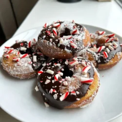 To make these delicious chocolate peppermint donuts, you need: - 1 cup all-purpose flour - 1/2 cup unsweetened cocoa powder - 1/2 cup granulated sugar - 1/4 cup packed brown sugar - 1 teaspoon baking powder - 1/2 teaspoon baking soda - 1/4 teaspoon salt - 1/2 cup whole milk - 1/4 cup vegetable oil - 1 large egg - 1/2 teaspoon vanilla extract - 1/2 teaspoon peppermint extract - 1/4 cup semi-sweet chocolate chips - 1/4 cup crushed candy canes (for topping) - Optional: powdered sugar for dusting You can easily adapt this recipe. Here are some swaps: - Flour: Use gluten-free flour for a gluten-free option. - Milk: Almond milk works well if you want a dairy-free version. - Sugar: Coconut sugar can replace granulated sugar for a less processed choice. - Oil: Melted coconut oil is a tasty substitute for vegetable oil. - Egg: A flax egg (1 tablespoon ground flaxseed mixed with 2.5 tablespoons water) can replace the egg for a vegan option. - Chocolate Chips: Dark chocolate chips add richness and depth to the flavor. This recipe makes 12 donuts. Each donut is a delightful treat. If you're planning for a larger group, you can easily double the recipe. Just ensure you have enough space in your oven and donut pan. Enjoy every bite! {{ingredient_image_2}} Start by preheating your oven to 350&deg;F (175&deg;C). This step is key for even cooking. While the oven heats, grease your donut pan well with non-stick spray or butter. Proper greasing prevents your donuts from sticking. In a large bowl, combine the following dry ingredients: - 1 cup all-purpose flour - 1/2 cup unsweetened cocoa powder - 1/2 cup granulated sugar - 1/4 cup packed brown sugar - 1 teaspoon baking powder - 1/2 teaspoon baking soda - 1/4 teaspoon salt Whisk these until they blend well. Make sure there are no lumps. This mix gives your donuts a rich flavor and a nice rise. In another bowl, whisk together these wet ingredients: - 1/2 cup whole milk - 1/4 cup vegetable oil - 1 large egg - 1/2 teaspoon vanilla extract - 1/2 teaspoon peppermint extract Mix until the blend is smooth. The peppermint extract adds a nice holiday twist to the donuts. Now, pour the wet mix into your dry ingredients. Stir gently until just combined. Avoid overmixing; this keeps your donuts light and fluffy. Next, fold in 1/4 cup semi-sweet chocolate chips. Make sure they are spread evenly throughout the batter for a burst of chocolate in every bite. Use a piping bag or a small spoon to fill each donut cavity about two-thirds full. This helps them bake evenly. Place the pan in your preheated oven and bake for 10 to 12 minutes. To check if they are done, insert a toothpick into a donut. It should come out clean. After baking, let the donuts cool in the pan for about 5 minutes. Then, transfer them to a wire rack to cool completely. Once cooled, you can dust them with powdered sugar if you like. Finally, sprinkle crushed candy canes on top for a festive touch. Enjoy your delicious chocolate peppermint donuts! To make sure your donuts are fluffy, use fresh ingredients. Check the baking powder and baking soda for freshness. Measure the flour correctly; spoon it into the cup and level off with a knife. Overpacking can make donuts dense. Grease your donut pan well with non-stick spray or butter. This helps the donuts release easily after baking. Fill each cavity about two-thirds full to allow room for rising. Use a piping bag for neat filling. Mix the batter just until the dry ingredients are wet. You will see some lumps, and that is okay. Overmixing makes donuts tough. Gently fold in chocolate chips to keep them intact. This keeps every bite soft and delicious. Pro Tips Use Fresh Ingredients: Ensure your baking powder and baking soda are fresh for the best rise and texture in your donuts. Don't Overmix the Batter: Mix until just combined to keep your donuts light and fluffy; overmixing can lead to dense results. Experiment with Toppings: Besides crushed candy canes, try drizzling melted white chocolate or adding sprinkles for a festive flair. Store Properly: Keep the donuts in an airtight container at room temperature for up to three days to maintain their freshness. {{image_4}} To make gluten-free chocolate peppermint donuts, swap the all-purpose flour for a gluten-free blend. Look for brands that work well in baking. Use a mix that includes xanthan gum for the best texture. Follow the same recipe steps. Enjoy soft, tasty donuts without gluten. For vegan chocolate peppermint donuts, replace the egg with a flax egg. To make a flax egg, mix one tablespoon of ground flaxseed with three tablespoons of water. Let it sit for five minutes. Also, use almond or oat milk instead of whole milk. Ensure your chocolate chips are dairy-free. These changes keep the flavor rich and delicious. You can dress your donuts with various frostings. A simple chocolate glaze is made from melted semi-sweet chocolate mixed with a bit of vegetable oil. For a creamy touch, try a vanilla frosting made from powdered sugar, almond milk, and vanilla extract. You can also add crushed candy canes to any frosting for extra flavor. Each option adds a fun twist to your chocolate peppermint donuts! To keep your chocolate peppermint donuts fresh, place them in an airtight container. This method keeps moisture in, so they stay soft. You can store them at room temperature for up to three days. Avoid stacking them too high to prevent squishing. If you have powdered sugar or candy canes on top, those might get messy over time. If you want to save some donuts for later, freezing is a great option. Let the donuts cool completely first. Wrap each one in plastic wrap and place them in a freezer bag. Make sure to remove as much air as possible. This keeps them fresh for about three months. When you&rsquo;re ready to enjoy, just thaw them at room temperature. To reheat your donuts, use an oven for the best results. Preheat your oven to 350&deg;F (175&deg;C). Place the donuts on a baking sheet and heat for about 5 minutes. This warms them up and keeps them soft. You can also use a microwave, but be careful not to overheat. Heat for about 10-15 seconds, checking often. Enjoy your tasty treats warm! Yes, you can make these donuts ahead of time. Bake them and let them cool completely. Store them in an airtight container at room temperature for up to two days. For longer storage, keep them in the fridge for up to a week. You can also freeze them for up to three months. Just thaw them before serving. I love to garnish chocolate peppermint donuts with crushed candy canes. They add a nice crunch and color. You can also dust them with powdered sugar for a sweet touch. For a richer flavor, drizzle melted chocolate over the top. This makes them look extra special. Absolutely! You can swap peppermint extract for other flavors. Try vanilla or almond extract for a twist. Orange extract can also give a fun citrus taste. Just remember to adjust the amount to keep the flavor balanced. To check if the donuts are done, insert a toothpick into the center of one. If it comes out clean, they are ready. They should look set and spring back when touched. Don&rsquo;t open the oven too early; it can affect the rise. In this post, we covered how to make delicious chocolate peppermint donuts. We listed the needed ingredients and offered swaps for different diets. I shared easy steps from mixing to baking. You learned tips to make your donuts fluffy and how to store extras. Lastly, I answered common questions to help you succeed. Enjoy your baking and have fun with all the tasty variations!