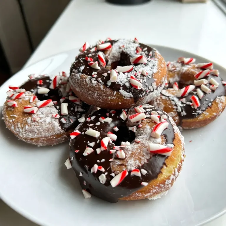To make these delicious chocolate peppermint donuts, you need: - 1 cup all-purpose flour - 1/2 cup unsweetened cocoa powder - 1/2 cup granulated sugar - 1/4 cup packed brown sugar - 1 teaspoon baking powder - 1/2 teaspoon baking soda - 1/4 teaspoon salt - 1/2 cup whole milk - 1/4 cup vegetable oil - 1 large egg - 1/2 teaspoon vanilla extract - 1/2 teaspoon peppermint extract - 1/4 cup semi-sweet chocolate chips - 1/4 cup crushed candy canes (for topping) - Optional: powdered sugar for dusting You can easily adapt this recipe. Here are some swaps: - Flour: Use gluten-free flour for a gluten-free option. - Milk: Almond milk works well if you want a dairy-free version. - Sugar: Coconut sugar can replace granulated sugar for a less processed choice. - Oil: Melted coconut oil is a tasty substitute for vegetable oil. - Egg: A flax egg (1 tablespoon ground flaxseed mixed with 2.5 tablespoons water) can replace the egg for a vegan option. - Chocolate Chips: Dark chocolate chips add richness and depth to the flavor. This recipe makes 12 donuts. Each donut is a delightful treat. If you're planning for a larger group, you can easily double the recipe. Just ensure you have enough space in your oven and donut pan. Enjoy every bite! {{ingredient_image_2}} Start by preheating your oven to 350°F (175°C). This step is key for even cooking. While the oven heats, grease your donut pan well with non-stick spray or butter. Proper greasing prevents your donuts from sticking. In a large bowl, combine the following dry ingredients: - 1 cup all-purpose flour - 1/2 cup unsweetened cocoa powder - 1/2 cup granulated sugar - 1/4 cup packed brown sugar - 1 teaspoon baking powder - 1/2 teaspoon baking soda - 1/4 teaspoon salt Whisk these until they blend well. Make sure there are no lumps. This mix gives your donuts a rich flavor and a nice rise. In another bowl, whisk together these wet ingredients: - 1/2 cup whole milk - 1/4 cup vegetable oil - 1 large egg - 1/2 teaspoon vanilla extract - 1/2 teaspoon peppermint extract Mix until the blend is smooth. The peppermint extract adds a nice holiday twist to the donuts. Now, pour the wet mix into your dry ingredients. Stir gently until just combined. Avoid overmixing; this keeps your donuts light and fluffy. Next, fold in 1/4 cup semi-sweet chocolate chips. Make sure they are spread evenly throughout the batter for a burst of chocolate in every bite. Use a piping bag or a small spoon to fill each donut cavity about two-thirds full. This helps them bake evenly. Place the pan in your preheated oven and bake for 10 to 12 minutes. To check if they are done, insert a toothpick into a donut. It should come out clean. After baking, let the donuts cool in the pan for about 5 minutes. Then, transfer them to a wire rack to cool completely. Once cooled, you can dust them with powdered sugar if you like. Finally, sprinkle crushed candy canes on top for a festive touch. Enjoy your delicious chocolate peppermint donuts! To make sure your donuts are fluffy, use fresh ingredients. Check the baking powder and baking soda for freshness. Measure the flour correctly; spoon it into the cup and level off with a knife. Overpacking can make donuts dense. Grease your donut pan well with non-stick spray or butter. This helps the donuts release easily after baking. Fill each cavity about two-thirds full to allow room for rising. Use a piping bag for neat filling. Mix the batter just until the dry ingredients are wet. You will see some lumps, and that is okay. Overmixing makes donuts tough. Gently fold in chocolate chips to keep them intact. This keeps every bite soft and delicious. Pro Tips Use Fresh Ingredients: Ensure your baking powder and baking soda are fresh for the best rise and texture in your donuts. Don't Overmix the Batter: Mix until just combined to keep your donuts light and fluffy; overmixing can lead to dense results. Experiment with Toppings: Besides crushed candy canes, try drizzling melted white chocolate or adding sprinkles for a festive flair. Store Properly: Keep the donuts in an airtight container at room temperature for up to three days to maintain their freshness. {{image_4}} To make gluten-free chocolate peppermint donuts, swap the all-purpose flour for a gluten-free blend. Look for brands that work well in baking. Use a mix that includes xanthan gum for the best texture. Follow the same recipe steps. Enjoy soft, tasty donuts without gluten. For vegan chocolate peppermint donuts, replace the egg with a flax egg. To make a flax egg, mix one tablespoon of ground flaxseed with three tablespoons of water. Let it sit for five minutes. Also, use almond or oat milk instead of whole milk. Ensure your chocolate chips are dairy-free. These changes keep the flavor rich and delicious. You can dress your donuts with various frostings. A simple chocolate glaze is made from melted semi-sweet chocolate mixed with a bit of vegetable oil. For a creamy touch, try a vanilla frosting made from powdered sugar, almond milk, and vanilla extract. You can also add crushed candy canes to any frosting for extra flavor. Each option adds a fun twist to your chocolate peppermint donuts! To keep your chocolate peppermint donuts fresh, place them in an airtight container. This method keeps moisture in, so they stay soft. You can store them at room temperature for up to three days. Avoid stacking them too high to prevent squishing. If you have powdered sugar or candy canes on top, those might get messy over time. If you want to save some donuts for later, freezing is a great option. Let the donuts cool completely first. Wrap each one in plastic wrap and place them in a freezer bag. Make sure to remove as much air as possible. This keeps them fresh for about three months. When you’re ready to enjoy, just thaw them at room temperature. To reheat your donuts, use an oven for the best results. Preheat your oven to 350°F (175°C). Place the donuts on a baking sheet and heat for about 5 minutes. This warms them up and keeps them soft. You can also use a microwave, but be careful not to overheat. Heat for about 10-15 seconds, checking often. Enjoy your tasty treats warm! Yes, you can make these donuts ahead of time. Bake them and let them cool completely. Store them in an airtight container at room temperature for up to two days. For longer storage, keep them in the fridge for up to a week. You can also freeze them for up to three months. Just thaw them before serving. I love to garnish chocolate peppermint donuts with crushed candy canes. They add a nice crunch and color. You can also dust them with powdered sugar for a sweet touch. For a richer flavor, drizzle melted chocolate over the top. This makes them look extra special. Absolutely! You can swap peppermint extract for other flavors. Try vanilla or almond extract for a twist. Orange extract can also give a fun citrus taste. Just remember to adjust the amount to keep the flavor balanced. To check if the donuts are done, insert a toothpick into the center of one. If it comes out clean, they are ready. They should look set and spring back when touched. Don’t open the oven too early; it can affect the rise. In this post, we covered how to make delicious chocolate peppermint donuts. We listed the needed ingredients and offered swaps for different diets. I shared easy steps from mixing to baking. You learned tips to make your donuts fluffy and how to store extras. Lastly, I answered common questions to help you succeed. Enjoy your baking and have fun with all the tasty variations!