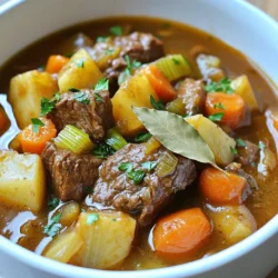 - 2 pounds beef chuck, cut into 1-inch cubes - 4 medium carrots, sliced into rounds - 3 medium potatoes, peeled and diced - 2 stalks celery, chopped into bite-sized pieces - 1 medium onion, diced - 3 cloves garlic, minced - 4 cups beef broth (low sodium recommended) - 2 tablespoons tomato paste - 1 teaspoon dried thyme - 1 teaspoon dried rosemary - Salt and pepper to taste - 2 tablespoons olive oil - 1 tablespoon Worcestershire sauce - 1 bay leaf - Fresh parsley, chopped (for garnish) 1. Beef Chuck: Use 2 pounds. Cut into 1-inch cubes. This cut has great flavor and tenderness. 2. Carrots: Get 4 medium. Slice them into rounds. They add sweetness and color. 3. Potatoes: Use 3 medium. Peel and dice them. They help thicken the stew. 4. Celery: Take 2 stalks. Chop into bite-sized pieces. Celery adds a nice crunch and depth. 5. Onion: Use 1 medium onion. Dice it. Onions bring sweetness and aroma. 6. Garlic: Use 3 cloves. Mince well. Garlic gives a wonderful flavor boost. 7. Beef Broth: Use 4 cups. Low sodium is best. It adds liquid and richness. 8. Tomato Paste: Use 2 tablespoons. It enhances the stew&rsquo;s flavor and color. 9. Dried Thyme: Use 1 teaspoon. Thyme adds an earthy note. 10. Dried Rosemary: Use 1 teaspoon. Rosemary brings a fragrant touch. 11. Salt and Pepper: Adjust to taste. These are key for balancing flavors. 12. Olive Oil: Use 2 tablespoons for searing the beef. It helps create a nice crust. 13. Worcestershire Sauce: Use 1 tablespoon. It adds a savory depth to the stew. 14. Bay Leaf: Add 1 bay leaf. It infuses a subtle flavor during cooking. 15. Fresh Parsley: Use for garnish. It adds a pop of color and freshness. - Beef: For beef stew, choose chuck roast. It has good marbling and breaks down well. - Vegetables: Pick firm carrots and potatoes without bruises or soft spots. Fresh veggies taste better. - Herbs: Opt for dried herbs that smell strong. This means they are fresh and flavorful. - Broth: Use low-sodium broth to control salt levels. You can always add salt later. - Organic Options: If possible, select organic vegetables. They often taste better and are healthier. {{ingredient_image_2}} Searing the beef is a key step. It locks in juices and adds great taste. Start by heating olive oil in a large skillet over medium-high heat. Season your beef cubes with salt and pepper. Cook the beef in batches if needed. Sear each piece for 5-7 minutes until brown on all sides. Once done, move the beef to your slow cooker. This step boosts the stew's flavor. Next, let's saut&eacute; the veggies. In the same skillet, add your diced onions and minced garlic. Cook them for about 3-5 minutes. You want the onions to be soft and fragrant. This adds depth to your stew. The saut&eacute;ing process brings out the natural sweetness of the onions and garlic. After saut&eacute;ing, transfer them to the slow cooker with the beef. Now it's time to combine everything. Layer the saut&eacute;ed onions and garlic over the beef. Then, add the sliced carrots, diced potatoes, and chopped celery. These veggies bring color and nutrition. Pour in the beef broth, covering the ingredients. Add the tomato paste, Worcestershire sauce, thyme, and rosemary. Stir gently to mix everything well. Finally, drop in the bay leaf. This adds a hint of aromatic flavor. Your stew is now ready to cook in the slow cooker! To boost flavor, always use fresh herbs. Fresh thyme and rosemary can make a big difference. You can also add a splash of red wine. Just a cup can deepen the taste. Don't forget to season well with salt and pepper throughout the cooking. This helps layers of flavor shine through. Slow cookers can vary quite a bit. Some cook faster than others. If your slow cooker runs hot, check your stew in about four hours on high. For cooler models, you may need the full cooking time. If the beef is not fork-tender, let it cook longer. Always check the doneness before serving. Browning the beef is key for taste. It adds a rich, savory crust that enhances the stew. This step creates a Maillard reaction. This reaction gives your beef a deep flavor. Plus, it adds color to your stew. It may take a few extra minutes, but it&rsquo;s worth it for that great taste. Pro Tips Brown the Beef Well: Searing the beef until it&rsquo;s well browned enhances the flavor of the stew. Don't rush this step; the caramelization adds depth to the dish. Use Fresh Herbs: If possible, substitute dried herbs with fresh ones. Fresh thyme or rosemary will elevate the aroma and taste of your stew significantly. Let it Rest: After cooking, let the stew sit for about 15-20 minutes before serving. This allows the flavors to meld together beautifully. Freeze for Later: This stew freezes well! If you have leftovers, store them in an airtight container and enjoy a warm meal at a later date. {{image_4}} You can make this beef stew healthier by swapping some ingredients. Try using lean beef, like sirloin or round. These cuts have less fat than chuck. You can also replace the beef broth with vegetable broth for a lighter taste. Adding more vegetables can boost nutrition too. Consider using sweet potatoes instead of regular potatoes. They add more fiber and vitamins. Feel free to mix in other veggies to suit your taste. You can add green beans, peas, or mushrooms for texture. These veggies not only add color but also flavor. If you want a heartier stew, add legumes like lentils or beans. They make the dish more filling and provide protein. Just remember to adjust the cooking time. You want everything to cook evenly and be tender. If you enjoy heat, spice it up! Add diced jalape&ntilde;os or serrano peppers for a kick. You can also drizzle in some hot sauce. Start with a little and taste as you go. This way, you control the spice level. For a smoky flavor, try using chipotle peppers in adobo sauce. They add depth and a nice heat. Don&rsquo;t forget to balance it with some sweetness, like a splash of honey. After you enjoy your hearty beef stew, store the leftovers right. First, let the stew cool down. Use airtight containers to keep it fresh. This helps prevent odors and keeps flavors intact. You can divide it into smaller portions. This makes it easy to heat later on. When you&rsquo;re ready to enjoy the stew again, reheat it gently. You can use a pot on the stove or a microwave. On the stove, heat over medium until warm. Stir it often to keep it even. If using the microwave, heat in short bursts. Stir in between to avoid hot spots. Adding a splash of beef broth can help restore moisture. If you want to save stew for later, freezing is a great option. Portion the stew into freezer-safe bags or containers. Leave some space at the top for expansion. Label each bag with the date. This helps you keep track of freshness. When you&rsquo;re ready to eat, thaw it in the fridge overnight. Then, reheat it as described above for a tasty meal. For slow cooker stew, I recommend using beef chuck. It has the right amount of fat and flavor. Chuck breaks down nicely during cooking, making it tender and juicy. You can also use brisket or round, but chuck is my top choice. Yes, you can cook beef stew on high in the slow cooker. It usually takes about 4-5 hours on high. This method works well if you're short on time. Just remember that cooking on low for 6-8 hours gives better flavor and tenderness. You can store Slow Cooker Beef Stew in the fridge for up to three days. Be sure to let it cool down before putting it in a container. Use airtight containers to keep it fresh. When ready to eat, reheat on the stove or microwave. Enjoy! In this post, we explored how to make a tasty slow cooker beef stew. We covered the important ingredients, cooking steps, and tips to boost flavor. I also shared variations to suit your taste and storage ideas for leftovers. Remember, the right beef and fresh veggies make all the difference. Use these tips next time to create a stew that's satisfying and full of flavor! Enjoy your cooking journey.