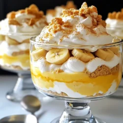 - Ripe bananas - Eggnog (store-bought or homemade) - Heavy cream - Powdered sugar - Vanilla extract - Vanilla wafers - Ground nutmeg - Whipped cream for topping - Crushed graham crackers for garnish (optional) Gather these ingredients for your Christmas Eggnog Banana Pudding. Start with ripe bananas. Their sweetness adds flavor. You need two bananas, sliced. Next, you will need eggnog. You can use store-bought or make your own. Use two cups for good measure. Heavy cream is also key. You&rsquo;ll need one cup. This makes your pudding creamy and smooth. For sweetness, add half a cup of powdered sugar. You will also need one teaspoon of vanilla extract for a rich flavor. Vanilla wafers are next. They form the base and layer. Use three cups for full layers. A pinch of nutmeg adds warmth. Use half a teaspoon for a holiday touch. Finally, have whipped cream ready for topping. You can also sprinkle crushed graham crackers on top. They add crunch and look festive. With these ingredients, you are ready to create a delightful holiday treat. {{ingredient_image_2}} First, grab a medium bowl. Pour in 1 cup of heavy cream. Use an electric mixer on medium speed. Whip the cream until soft peaks start to form. Next, sprinkle in 1/2 cup of powdered sugar. Add 1 teaspoon of vanilla extract. Now, increase the mixer speed to high. Whip the cream until stiff peaks form. This whipped cream will be fluffy and light. Set it aside for later use. In another bowl, pour in 2 cups of eggnog. This can be store-bought or homemade. Whisk in 1/2 teaspoon of ground nutmeg. Mixing in the nutmeg adds a warm flavor to the eggnog. Make sure it&rsquo;s fully combined. This step is key for a tasty pudding. Select a large serving dish or individual cups. Start by arranging a layer of vanilla wafers at the bottom. Ensure the wafers cover the entire base. This helps create a solid foundation. Next, gently pour a layer of the eggnog mixture over the wafers. Let them soak for a few moments. This enhances their flavor and gives great texture. Now, add a layer of sliced bananas on top of the eggnog-soaked wafers. Spread the bananas evenly. This ensures that every bite has delightful fruit. Spoon a generous layer of whipped cream over the bananas. This creates a fluffy topping that everyone loves. Repeat the layering process. Add more vanilla wafers, followed by the eggnog mixture, sliced bananas, and whipped cream. Keep going until the dish is filled to the top. Finish with a final layer of whipped cream for a pretty look. Cover the dish with plastic wrap or a lid. Refrigerate for at least 4 hours. For the best results, let it chill overnight. This allows all the flavors to meld together. The pudding will set perfectly. Just before serving, sprinkle crushed graham crackers on top. This adds a delightful crunch and a festive touch that impresses. - Using fresh ingredients: Always pick ripe bananas. Fresh bananas add natural sweetness and flavor. Use high-quality eggnog for the best taste. This makes a big difference in your pudding. - Importance of chilling time: Chill the pudding for at least four hours. For best results, let it sit overnight. This time allows the flavors to blend well. It also helps the pudding set up nicely. - Presentation ideas: Serve this pudding in clear glass bowls. This shows off the beautiful layers. Each layer looks stunning, and it adds to the festive spirit. - Garnishing tips with nutmeg and banana slices: Just before serving, sprinkle nutmeg on top. Add a few banana slices for a fresh touch. This makes your dessert look even more inviting. - Overwhipping cream: Whip the cream until stiff peaks form. If you whip too long, the cream may turn grainy. Watch it closely as you mix. - Not allowing time to set: Do not skip the chilling time. If you serve it too soon, the layers may run together. Giving it time to set improves both texture and flavor. Pro Tips Use Ripe Bananas: Ensure your bananas are perfectly ripe for the best flavor and sweetness in your pudding. Chill the Pudding: Allow the pudding to chill overnight for the best texture and flavor infusion. Experiment with Eggnog: Try different brands or homemade eggnog to customize the taste according to your preference. Add a Touch of Rum: For an adult twist, consider adding a splash of rum to the eggnog mixture for extra holiday cheer. {{image_4}} You can add extra spices to your eggnog banana pudding. A pinch of cinnamon or cloves gives warmth and depth. These spices enhance the holiday spirit. You could even layer in some chocolate or caramel. The rich flavors will surprise and delight your guests. If you need a gluten-free option, swap vanilla wafers with gluten-free cookies. This small change keeps the taste while ensuring everyone can enjoy it. For a dairy-free treat, use coconut cream instead of heavy cream. Almond milk can replace eggnog for a lighter, dairy-free version. Both options taste amazing while catering to different diets. You can easily scale the recipe for more guests. Just double or triple the ingredients as needed. For larger gatherings, serve in a big dish. Individual servings in cups make it easy for guests to grab. They also look cute and festive on the table. This Christmas Eggnog Banana Pudding can last up to three days in the fridge. For the best taste and texture, cover the pudding tightly. Use plastic wrap or a lid to keep air out. This will help it stay fresh. For storage containers, choose a glass or plastic dish with a lid. These containers keep the pudding safe from smells and help it last longer. You can also use individual cups for single servings. This makes it easy to grab and enjoy. Yes, you can freeze this pudding! It can last up to two months in the freezer. Use an airtight container to prevent freezer burn. Make sure to leave some space at the top, as pudding can expand when frozen. When it&rsquo;s time to enjoy it, thaw the pudding in the fridge overnight. This will help maintain its creamy texture. Avoid using a microwave, as it can change the pudding's consistency. Once thawed, give it a gentle stir before serving to bring it back to life. Yes, you can use homemade eggnog. Making your own eggnog allows you to control the flavors and sweetness. Fresh ingredients boost the taste and richness. Store-bought options often have preservatives and added sugar. Homemade eggnog can make your pudding even more special, adding a personal touch. The pudding needs to chill for at least 4 hours. For best results, chill it overnight. This time allows the flavors to blend well. The pudding will set better, giving it a nice texture. Chilling makes each layer come alive with taste. Yes, you can make this recipe in advance. Prepare the pudding a day before your event. This lets the flavors deepen, making it taste even better. Just remember to cover it well to keep it fresh. Serve it cold for the best experience. You can use several cookies instead of vanilla wafers. Graham crackers are a popular choice. They add a nice crunch and flavor. Shortbread cookies also work well, giving a buttery taste. Choose a cookie that you enjoy for a fun twist on texture and flavor. This recipe for banana pudding with eggnog makes a tasty treat. Start with ripe bananas, creamy eggnog, and vanilla wafers for layers of flavor. Don&rsquo;t skip the whipped cream; it adds the right touch. Keep your ingredients fresh and allow enough time to chill. You can even try different flavors with spices or chocolate. Remember to store properly so it stays delicious. With these tips, you can make a delightful dessert that everyone will love. Enjoy creating and sharing it!