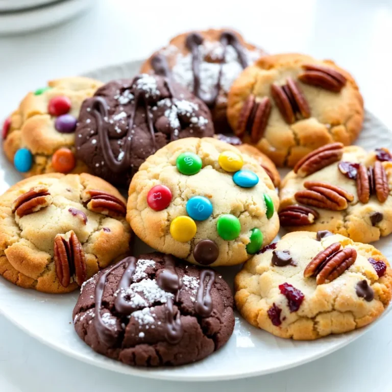To make these festive cookies, gather these main ingredients: - 2 ¼ cups all-purpose flour - 1 teaspoon baking soda - ½ teaspoon salt - 1 cup unsalted butter, softened - ¾ cup packed brown sugar - ¾ cup granulated sugar - 1 teaspoon pure vanilla extract - 1 large egg - 1 cup rolled oats These ingredients create a soft and chewy base for the cookies. The butter adds richness, while sugars provide sweetness and texture. You can make these cookies your own with fun mix-ins. Here are some tasty options: - ½ cup shredded coconut - ½ cup semisweet chocolate chips - ½ cup white chocolate chips - ½ cup holiday-themed M&M's - ½ cup finely chopped pecans or walnuts - ½ cup chopped dried cranberries or cherries Feel free to mix and match based on your favorites. This flexibility makes each batch unique! To bake these cookies, you will need: - Two baking sheets - Parchment paper - Medium mixing bowl - Large mixing bowl - Electric mixer - Cookie scoop or tablespoon - Wire racks for cooling Having these tools ready will make your baking experience smooth and fun. Enjoy the process of creating these delightful treats! {{ingredient_image_2}} First, preheat your oven to 350°F (175°C). This helps the cookies bake evenly. While the oven heats, line two baking sheets with parchment paper. This step keeps the cookies from sticking, making clean-up easy. In a medium bowl, whisk together 2 ¼ cups of all-purpose flour, 1 teaspoon of baking soda, and ½ teaspoon of salt. Set this mix aside. In a large bowl, beat 1 cup of softened unsalted butter with ¾ cup of packed brown sugar and ¾ cup of granulated sugar. Use an electric mixer on medium speed for about 2 to 3 minutes. The mix should be light and fluffy. Next, add 1 teaspoon of pure vanilla extract and 1 large egg. Beat until everything is smooth. Gradually add the flour mix to the wet ingredients. Mix until just combined. Do not overmix; this keeps the cookies soft. Now, gently fold in the fun stuff! Add 1 cup of rolled oats, ½ cup of shredded coconut, ½ cup of semisweet chocolate chips, ½ cup of white chocolate chips, ½ cup of holiday-themed M&M's, ½ cup of chopped pecans or walnuts, and ½ cup of chopped dried cranberries or cherries. Make sure everything is spread evenly. Using a cookie scoop or tablespoon, drop rounded dough onto the prepared sheets. Leave 2 inches between each scoop. Bake the cookies for 10 to 12 minutes. You want the edges to be golden and the centers soft. After baking, take the sheets out of the oven. Let the cookies cool on the sheets for about 5 minutes. This helps them set properly. Then, move the cookies to wire racks to cool completely. Store cooled cookies in an airtight container. They stay fresh and tasty for days! To make your cookies chewy, follow these steps: - Use softened butter. It helps blend the sugars well. - Don't overmix the dough. Mix just until the flour disappears. - Keep the baking time short. Aim for 10-12 minutes, so the centers stay soft. This way, you get that nice chewy texture in every bite. Make your cookies look as good as they taste! Here are some fun ideas: - Arrange cookies on a colorful platter. - Dust them lightly with powdered sugar for a snowy look. - Add a small sprig of mint or holly next to each cookie. These simple touches make your treats festive and inviting. Want to share these cookies? Here are some great ways: - Pack them in a clear gift bag tied with a ribbon. - Use a decorative tin to give a special touch. - Write a sweet note to add a personal feel. These ideas will delight anyone lucky enough to receive your cookies! Pro Tips Use Room Temperature Butter: Ensure your butter is softened to room temperature for easier mixing and a better texture in your cookies. Chill the Dough: For thicker cookies, chill the dough for 30 minutes before baking. This helps prevent spreading and enhances the flavor. Mix-Ins Variability: Feel free to swap out mix-ins based on your preferences or what you have on hand. Dried fruits, nuts, or different types of chocolate work great! Watch the Baking Time: Keep an eye on the cookies during the last few minutes of baking. Remove them when the edges are golden, but the centers are still slightly soft for that perfect chewy texture. {{image_4}} You can make these cookies fit many diets. For a gluten-free option, use gluten-free flour. Replace butter with coconut oil for a dairy-free treat. If you need a nut-free recipe, skip the nuts or use seeds like sunflower seeds instead. You can also swap out the egg for flaxseed meal mixed with water to make it vegan. This flexibility helps everyone enjoy these cookies. These cookies are great for any holiday. Add red and green sprinkles for Christmas. For Halloween, use candy corn instead of M&M's. In spring, try pastel-colored chocolate or dried fruit for a fresh look. You can even shape the dough into festive forms, like stars or hearts, to match the season. This way, you can make your treats more festive. Mixing flavors makes these cookies more fun. Try adding peanut butter chips or butterscotch chips for a new twist. You can also use toffee bits for a crunchy surprise. For a fruity taste, mix in dried apricots or raisins. The key is to play around with what you like. Your taste buds will thank you for trying these unique combinations! To keep your Kitchen Sink Christmas Cookies fresh, store them in an airtight container. This helps maintain their soft texture and prevents them from drying out. Place parchment paper between layers of cookies to avoid sticking. Keep the container in a cool, dry place away from heat and light. If stored properly, these cookies can last up to one week. If you want to save some cookies for later, freezing is a great option. Start by allowing the cookies to cool completely. Then, place them in a single layer on a baking sheet and freeze for about an hour. Once frozen, transfer them to a freezer-safe bag or container. Label it with the date so you know when to use them. These cookies can be frozen for up to three months. To enjoy your frozen cookies, take them out of the freezer and let them thaw at room temperature. This usually takes about 30 minutes. If you want them warm, pop them in the oven at 350°F (175°C) for a few minutes. This will help restore their chewy texture. Enjoy them fresh, just like when you first baked them! Kitchen sink cookies are a fun treat filled with many flavors. You can add any mix-ins you like. They usually have oats, chocolate, nuts, and dried fruit. The name comes from the idea that you can throw in everything but the kitchen sink! Yes, you can make these cookies gluten-free. Just replace the all-purpose flour with a gluten-free flour blend. Make sure to check that all other ingredients are gluten-free. This way, everyone can enjoy them! These cookies can last about one week at room temperature. Store them in an airtight container to keep them fresh. If you want them to last longer, you can freeze them for up to three months. Absolutely! You can use any type of chocolate you like. Dark chocolate, milk chocolate, or even flavored chocolate can work well. Mix and match to find your favorite combination! To ship cookies, pack them in a sturdy box with plenty of padding. Use parchment paper or bubble wrap to keep them safe. You can layer them with parchment between each cookie to avoid sticking. Make sure to send them early, so they arrive fresh and tasty! Now you know how to make delicious Kitchen Sink Christmas Cookies. We covered the main ingredients, optional mix-ins, and tools you need. I shared my step-by-step guide and some handy tips to get those perfect chewy cookies. You also learned ways to customize and store your treats. Don’t forget the FAQs for any last-minute questions. Baking these cookies can bring joy to your holidays and be a fun gift too. Enjoy your baking and make great memories with friends and family!