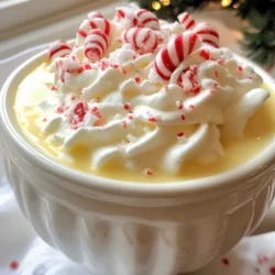 To make Peppermint Eggnog Punch, gather these ingredients: - 4 cups eggnog (store-bought or homemade) - 1 cup milk (non-dairy alternative works too) - &frac12; cup peppermint syrup (adjust to taste) - 1 teaspoon vanilla extract - 1 teaspoon peppermint extract (optional) - Whipped cream, for topping - Crushed candy canes, for garnish - Whole peppermint candies, for decoration Each ingredient plays a key role in the flavor and fun of this punch. The eggnog gives a creamy base, while milk helps to lighten the mix. The peppermint syrup adds sweetness and a minty kick. Vanilla extract rounds out the taste, giving depth. You can easily swap out some ingredients if needed: - Eggnog: Try a dairy-free eggnog or a creamy coconut drink for a vegan option. - Milk: Use almond, soy, or oat milk instead of dairy milk to suit your needs. - Peppermint Syrup: If you don&rsquo;t have peppermint syrup, you could use simple syrup mixed with a few drops of peppermint extract. - Whipped Cream: For a lighter option, skip the whipped cream or use a dairy-free alternative. Feel free to adjust the amounts based on your taste. If you like it mintier, add more peppermint syrup or extract. To prepare this festive drink, you&rsquo;ll need: - A large mixing bowl or pitcher for combining ingredients - A whisk or spoon for stirring - Measuring cups and spoons for accuracy - A refrigerator to chill the punch - Festive glasses or a punch bowl for serving Make sure you have everything ready before you start. This makes the process smooth and fun! {{ingredient_image_2}} Making peppermint eggnog punch is easy and fun. It takes just 10 minutes to prep. You will need a large mixing bowl or a pitcher to start. Let&rsquo;s gather our ingredients first. 1. Combine Eggnog and Milk: Pour 4 cups of eggnog into your bowl or pitcher. Next, add 1 cup of milk. You can use a non-dairy milk if you like. Use a whisk or a spoon to mix until smooth. 2. Add Flavorings: Now it&rsquo;s time to add some flavor. Pour in &frac12; cup of peppermint syrup. If you want a stronger mint taste, add 1 teaspoon of peppermint extract too. Don&rsquo;t forget to add 1 teaspoon of vanilla extract. Stir everything together well. 3. Chill the Mixture: Cover your bowl or pitcher and put it in the fridge. Let it chill for at least 1 hour. This helps the flavors blend together nicely. 4. Serve the Punch: When you&rsquo;re ready to serve, take the punch out of the fridge. Give it a good stir to mix it again. Pour the chilled punch into festive glasses or a punch bowl. 5. Add Toppings: Top each serving with a generous dollop of whipped cream. Sprinkle crushed candy canes over the whipped cream for a festive look. Finally, place a whole peppermint candy in each glass. This adds a sweet touch and a fun look! 6. Enjoy Your Creation: Serve the punch right away. Each sip brings a taste of the holiday spirit! To get the best taste, start with quality eggnog. You can use store-bought or homemade. I recommend whole milk for a creamier texture. The peppermint syrup is key. Start with &frac12; cup, then adjust to your taste. If you want more mint, add a teaspoon of peppermint extract. Taste as you go. This way, you find the right balance for your punch. Garnishes make your drink festive and fun. I love using whipped cream on top. It adds a nice creamy layer. Then sprinkle crushed candy canes for color and crunch. Whole peppermint candies look great too. They also give a sweet treat as you sip. You can even add festive straws for a fun touch. This punch shines at holiday gatherings. Use a bright punch bowl for a cheerful look. Serve it in fun glasses to wow your guests. You can also set up a self-serve station. Let friends top their drinks with whipped cream and candy canes. This adds a personal touch. Enjoy your Peppermint Eggnog Punch at parties, family dinners, or cozy nights in! Pro Tips Chill the Ingredients: For the best flavor, ensure your eggnog and milk are well chilled before mixing. This enhances the overall refreshing experience. Adjust Mintiness: Start with less peppermint syrup and gradually add more to suit your personal taste. This way, you can control the intensity of the mint flavor. Whipped Cream Variations: Experiment with flavored whipped cream, such as vanilla or chocolate, to add a unique twist to your punch presentation. Garnish with Flair: Instead of just crushed candy canes, consider adding mini marshmallows or chocolate shavings on top for extra texture and flavor. {{image_4}} You might want a non-dairy option for Peppermint Eggnog Punch. For that, use almond milk or oat milk. These choices keep the punch creamy and tasty without dairy. When using a non-dairy milk, make sure it has a good flavor. Unsweetened versions may work best. Just mix it into your eggnog and enjoy! Want to spice things up for adults? You can add a splash of rum or whiskey. These spirits blend well with the minty flavor. Start with a quarter cup and adjust to your taste. This twist makes your punch festive and fun for holiday gatherings! To make your Peppermint Eggnog Punch even better, think about infusions. You can add a dash of cinnamon or nutmeg for warmth. A few drops of chocolate syrup can give it a sweet twist, too. You can also try using flavored whipped cream. Vanilla or chocolate whipped cream can add extra layers of flavor. Let your creativity shine and mix flavors that you love! To store leftover Peppermint Eggnog Punch, first, place it in an airtight container. A pitcher with a lid works well for this. Make sure to keep it in the fridge. It will stay fresh for up to three days. If you notice any separation, just stir it again before serving. You can enjoy this punch cold or warm. If you want to heat it, pour the punch into a pot. Warm it on low heat, stirring gently. Do not let it boil, as this may change the taste. You can also use leftover punch in a fun dessert. Pour it over vanilla ice cream for a festive treat. - Eggnog: Store-bought eggnog lasts about 5-7 days after opening. Homemade eggnog, if stored well, can last for up to 3 days. - Milk: Regular milk stays fresh for about a week after the "sell by" date. Non-dairy alternatives vary, so check the label. - Peppermint syrup: This can last for several months if unopened. Once opened, use it within a month. - Extracts: Vanilla and peppermint extracts can last for years, as they have a long shelf life. By keeping these storage tips in mind, you can enjoy your Peppermint Eggnog Punch for days after your festive gathering! Yes, you can make this punch ahead of time. Mix all the ingredients and chill it for about one hour. This lets the flavors mix well. If you want, you can make it up to a day before your event. Just remember to stir it well before serving. If you don't have peppermint syrup, you can use mint extract. Start with just a small amount. You can always add more to get the taste you want. Another option is to use other flavored syrups, like vanilla or almond. These can add a nice twist to your punch. To make your punch spicier, add a pinch of ground cinnamon or nutmeg. These spices will give your drink a warm kick. You can also add a bit of ginger or use spiced eggnog. If you enjoy a stronger mint flavor, add extra peppermint extract. Just be careful not to overdo it! This blog post covers all you need to make perfect Peppermint Eggnog Punch. You learned about the key ingredients, needed tools, and step-by-step instructions. We also shared tips on flavor balance and fun serving ideas. Variations let you customize your drink, and we provided storage tips to keep leftovers fresh. You can easily adapt the punch for different tastes or special events. With all this knowledge, you&rsquo;re ready to impress your friends and family with your new drink skills. Enjoy making and sharing your Peppermint Eggnog Punch!