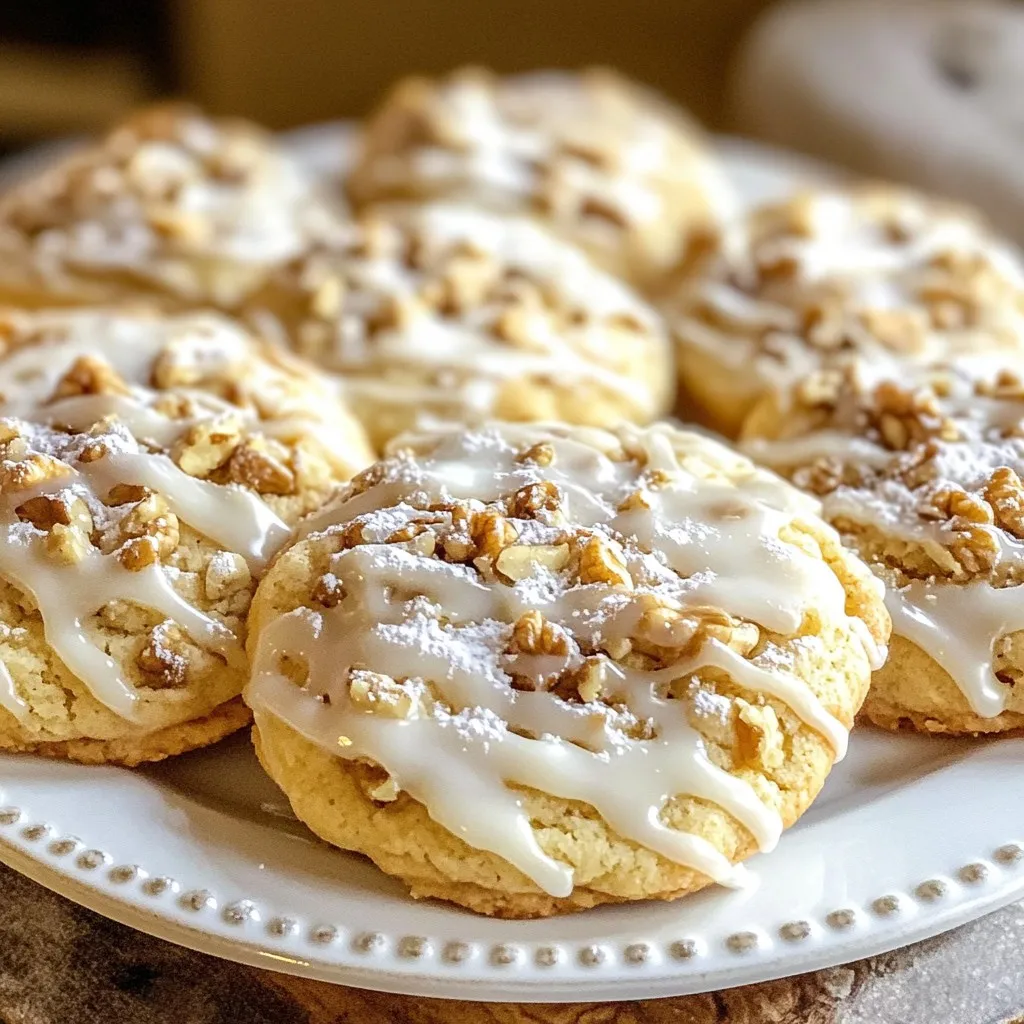 - 1 cup unsalted butter - 1 cup granulated sugar - 1 cup packed brown sugar - 2 large eggs - 1 teaspoon pure vanilla extract - 3 cups all-purpose flour - 1 tablespoon baking powder - 1/2 teaspoon salt - 1 tablespoon ground cinnamon - 1/2 cup chopped walnuts or pecans - 1/2 cup sour cream - 1 cup powdered sugar (for the glaze) - 2 tablespoons milk (for the glaze) These ingredients create a rich and tasty cookie that resembles coffee cake. The butter gives it a soft texture, while the sugars add sweetness. Eggs help bind everything together. Vanilla adds a lovely flavor. The flour provides structure, and baking powder helps the cookies rise. Salt balances sweetness and boosts flavor. Ground cinnamon gives a warm spice note. You can choose walnuts or pecans for that nutty crunch. Sour cream adds moisture and tang. Finally, the glaze of powdered sugar and milk makes these cookies shine. Gather these ingredients, and let’s make something special! {{ingredient_image_2}} 1. First, preheat your oven to 350°F (175°C). This makes sure your cookies bake evenly. While the oven heats, line two baking sheets with parchment paper. This helps keep the cookies from sticking. 2. In a large bowl, use an electric mixer to beat together the softened butter, granulated sugar, and packed brown sugar. Mix until it turns light and fluffy. This should take about 3-4 minutes. 3. Add the eggs one at a time to the butter mixture. Make sure each egg mixes in well before adding the next one. Then, pour in the vanilla extract and mix again. 4. In another bowl, whisk together the all-purpose flour, baking powder, salt, and ground cinnamon. This helps spread the leavening agent and spices evenly. 5. Gradually mix the dry ingredients into the butter mixture. Stir until just combined. Avoid overmixing to keep the cookies tender. 6. Gently fold in the chopped walnuts or pecans and sour cream until the batter is smooth and well combined. 1. Using a cookie scoop or a heaping tablespoon, drop rounded mounds of dough onto the prepared baking sheets. Space them about 2 inches apart. This allows the cookies to spread while baking. 2. Bake the cookies in your preheated oven for 12-15 minutes. Look for light golden brown edges. Once baked, take them out and let them cool on the baking sheets for 5 minutes. Then, move them to a wire rack to cool completely. 3. For the glaze, whisk together the powdered sugar and milk in a small bowl until smooth. Once the cookies are cool, drizzle the glaze over each cookie. Use a spoon or a piping bag for a nicer finish. - To get the best cookie texture, use softened butter. It helps create a light, fluffy mix. - Make sure your eggs and sour cream are at room temperature. This helps the dough mix smoothly. - When mixing, stir until just combined. Overmixing can lead to tough cookies. - For a smooth glaze, whisk powdered sugar and milk well. Avoid lumps for a shiny finish. - Drizzle the glaze using a spoon or piping bag. This helps make your cookies look great. - Try adding a sprinkle of cinnamon or powdered sugar on top for extra flair. Enjoy these cookies with a warm drink! Pro Tips Softened Butter is Key: Ensure your butter is truly softened to room temperature for optimal creaming with sugars, resulting in a light and fluffy cookie texture. Don't Overmix: When combining the dry ingredients with the wet, mix just until incorporated to prevent tough cookies; a few flour streaks are okay! Cooling Time Matters: Allow the cookies to cool on the baking sheet for at least 5 minutes before transferring to a wire rack to avoid breaking and ensure they set properly. Decorative Glaze: For a beautiful finish, use a piping bag to drizzle the glaze over cookies, creating an elegant look that enhances presentation. {{image_4}} Sometimes, you may want to change things up. If you’re not a fan of walnuts, consider using pecans instead. They bring a different crunch and flavor. If you prefer no nuts at all, just leave them out. Your cookies will still taste great! Another easy swap is using Greek yogurt instead of sour cream. It adds a nice creaminess and tang. Plus, it can make your cookies a bit lighter. This change works well without losing any flavor. Want to add a twist? Try adding chocolate chips to the dough. They melt and make each bite super sweet. You can also add dried fruit like cranberries or raisins for a fruity touch. This makes your cookies chewy and fun. For those who like a bit of spice, think about using nutmeg alongside cinnamon. A pinch of cardamom can also add a unique flavor. Just be careful; a little goes a long way. Experiment and find what you love! To keep your Gilmore Girls Coffee Cake Cookies fresh, use an airtight container. This helps keep them soft and tasty. Place a piece of parchment paper between layers to avoid sticking. Store them at room temperature for up to one week. If you want to keep them longer, consider freezing. You can freeze these cookies for later use. First, let them cool completely. Place them in a single layer on a baking sheet. Freeze for about one hour until solid. Once frozen, transfer the cookies to a freezer bag or airtight container. They can last up to three months in the freezer. To enjoy your frozen cookies, take them out and let them thaw at room temperature. This usually takes about 30 minutes. If you want a warm treat, pop them in the oven at 350°F (175°C) for a few minutes. Enjoy a fresh-tasting cookie anytime! To make cookies soft and chewy, use room temperature butter. This helps blend the butter and sugars well. Avoid overmixing the dough. Overmixing can make cookies tough. Also, take them out of the oven when the edges are golden but the center is still soft. Let them cool on the baking sheet before moving them. Yes, you can use whole wheat flour. It adds a nutty flavor and makes the cookies a bit denser. If you choose to swap all-purpose flour with whole wheat, use a 1:1 ratio. The cookies may need an extra minute or two to bake, so keep an eye on them. Serve these cookies warm for the best taste. You can arrange them on a pretty platter. Add a light dusting of powdered sugar for a nice touch. Pair them with a cup of coffee or tea for a cozy snack. They also make a great treat for gatherings or a fun movie night! To make these cookies gluten-free, swap the all-purpose flour for a gluten-free blend. Look for a blend that includes xanthan gum, which helps with texture. You might also need to adjust the liquid slightly. Mix carefully to keep the right dough consistency, and bake as usual. This blog post guides you through making yummy Gilmore Girls Coffee Cake Cookies. We highlighted key ingredients, detailed steps, and helpful tips. You learned how to bake and store cookies perfectly. Remember to try variations for fun flavors! With these tricks, you can impress anyone with your baking skills. Enjoy your delicious cookies and share them with friends and family!